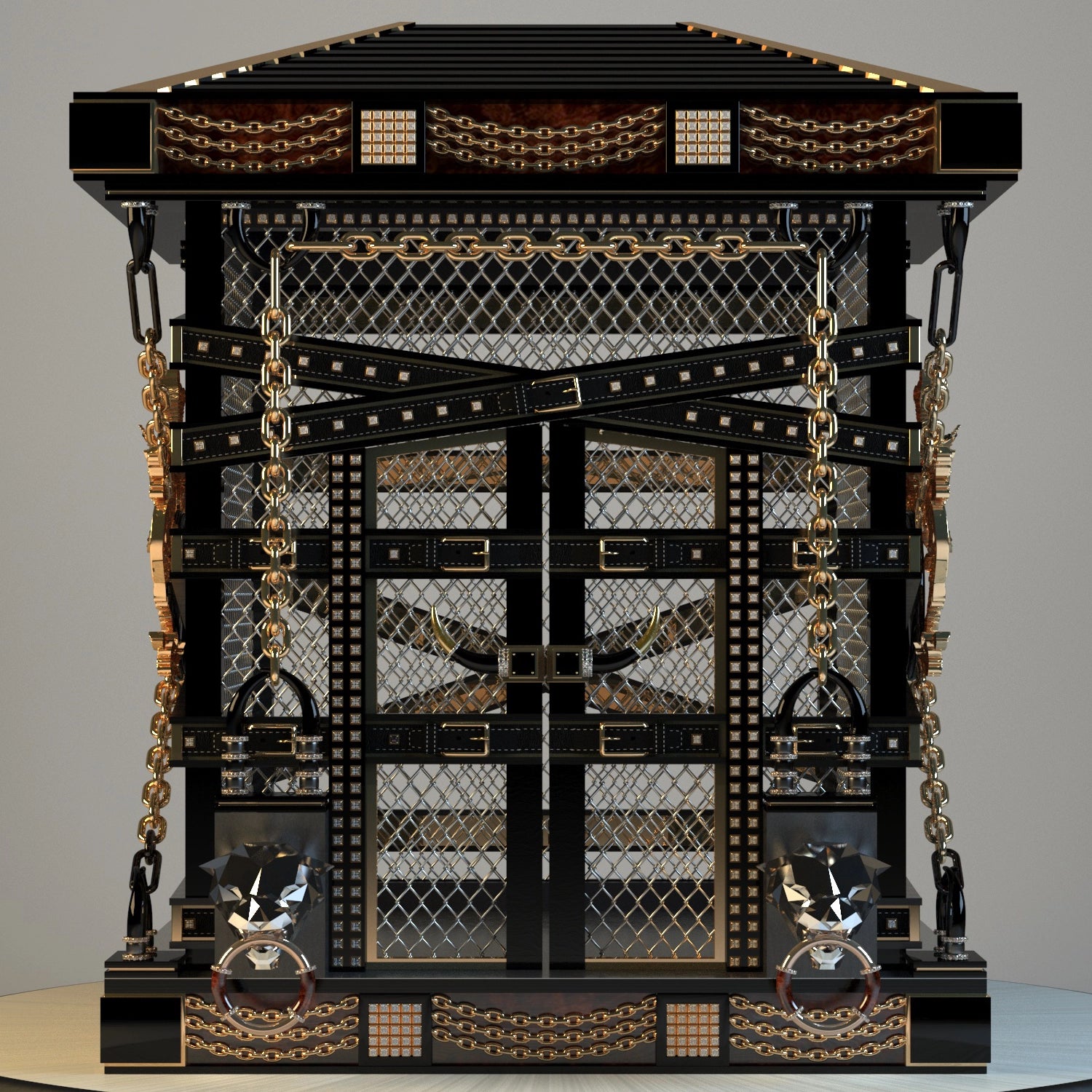 The Pantherion by FUROAR 24-carat gold royal exotic enclosure with gemstones and ceremonial gold chains
