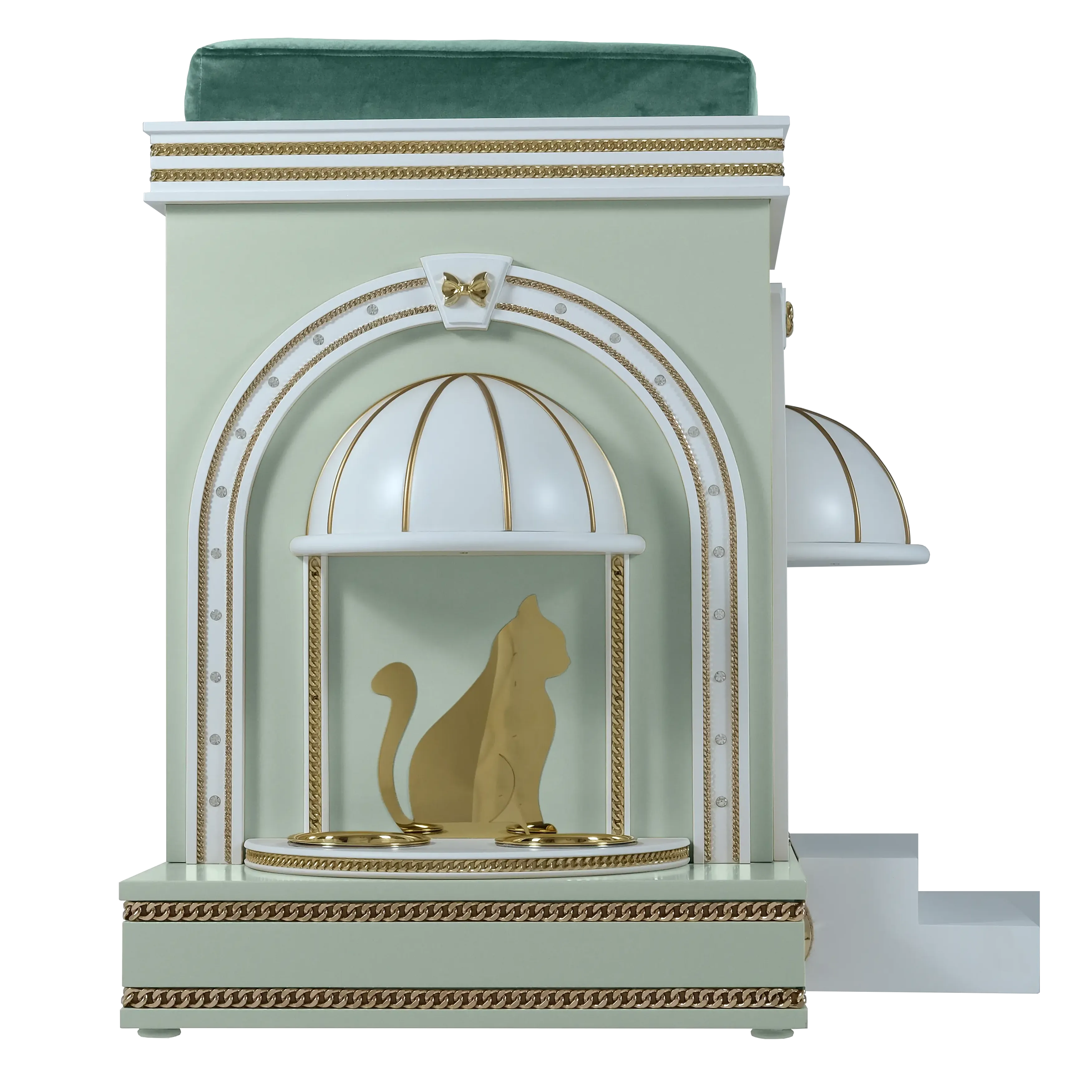 "The ASTOR pet house featuring an integrated feeding station, blending functional refined luxury into a modern architectural sanctuary."