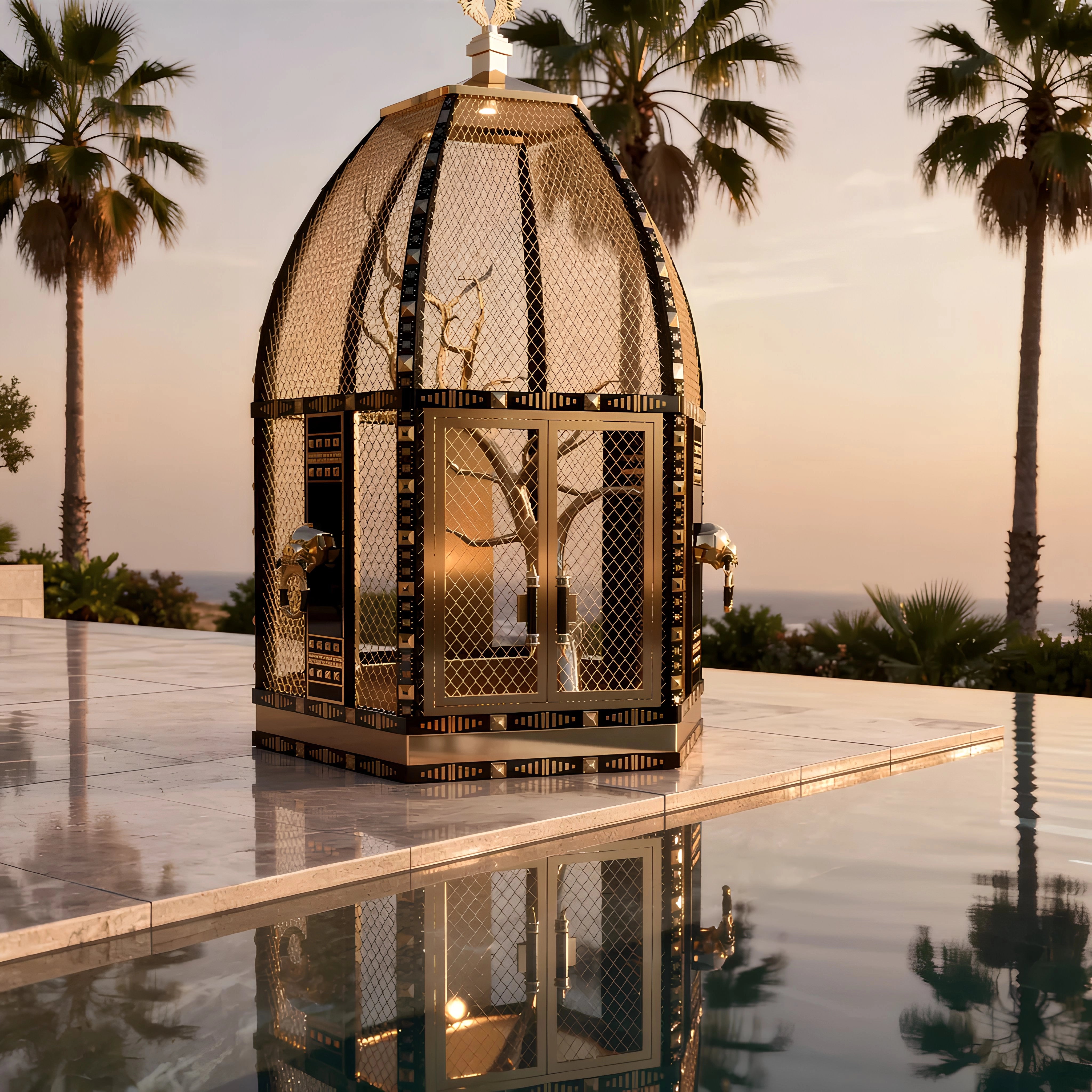 Birds of Victory Luxury Aviary by FUROAR an Elegant Gold Bird Enclosure