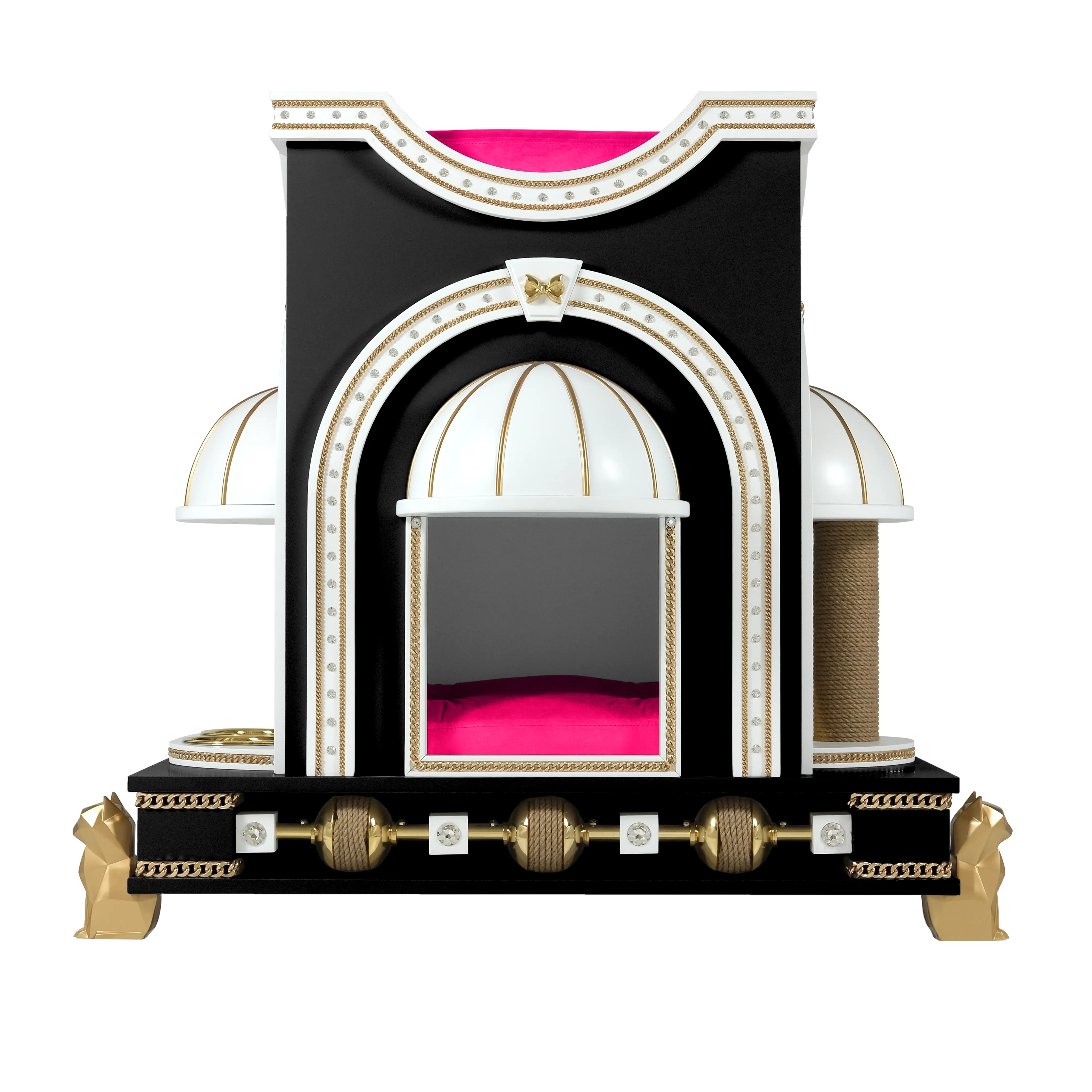 "Front view of the POSHY designer modern indoor pet shelter, showcasing the royal FUROAR architectural silhouette and elite craftsmanship."