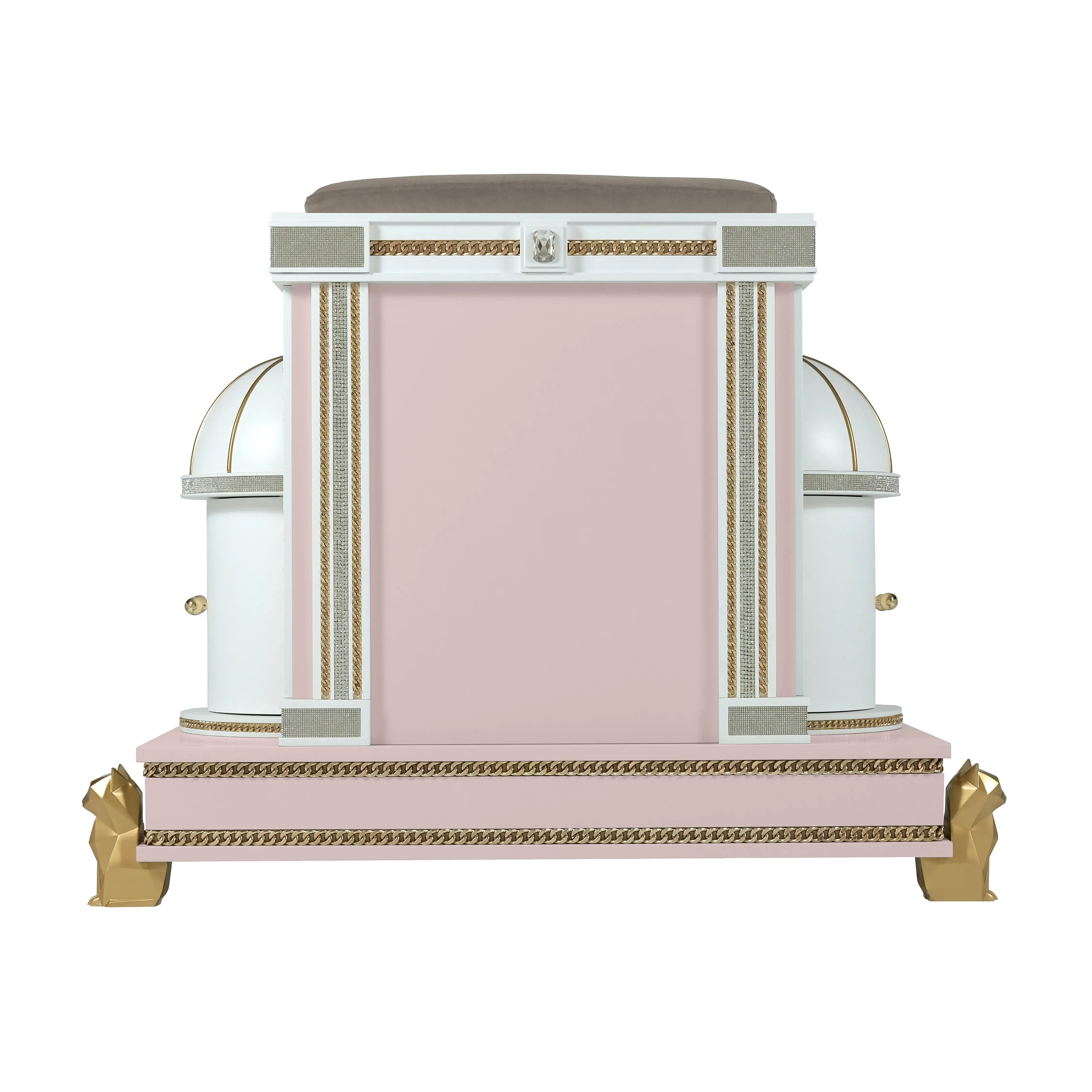 Side view of the Fluffy designer cat house and pet palace highlighting the soft-walled luxury for your cat.