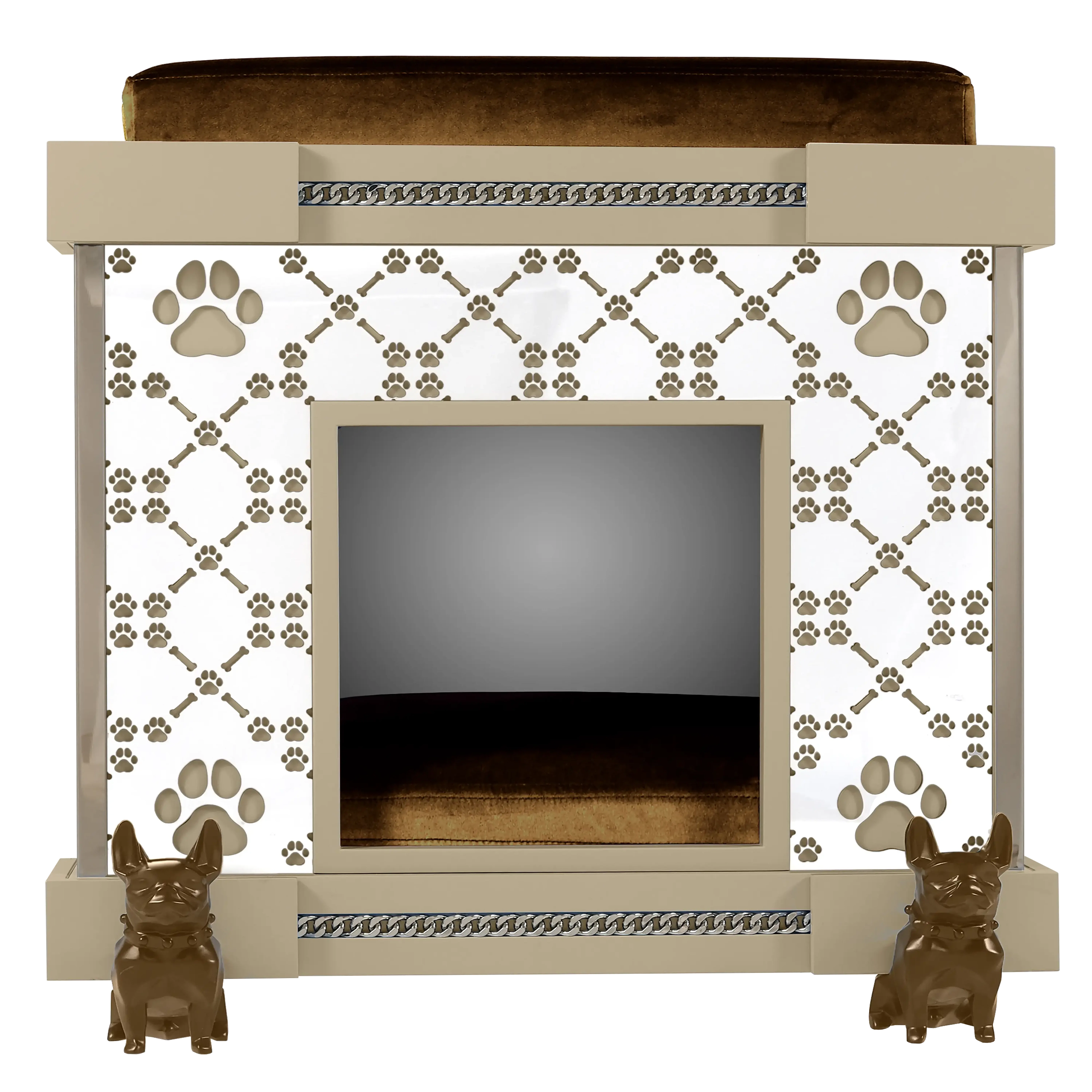 "Designer Puppy Play Royal Palace kennel facade you will love, with French Bulldog casters and icon pets style."