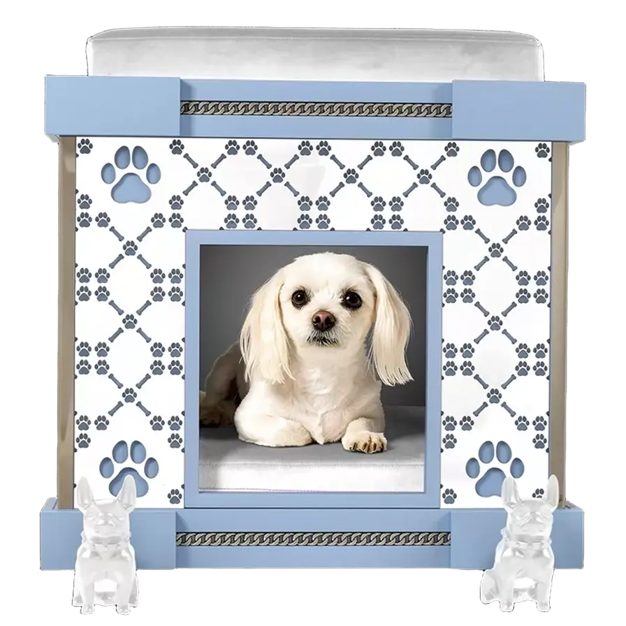 Bonnie Small indoor dog kennel house featuring a signature plexi pattern nursery suite.