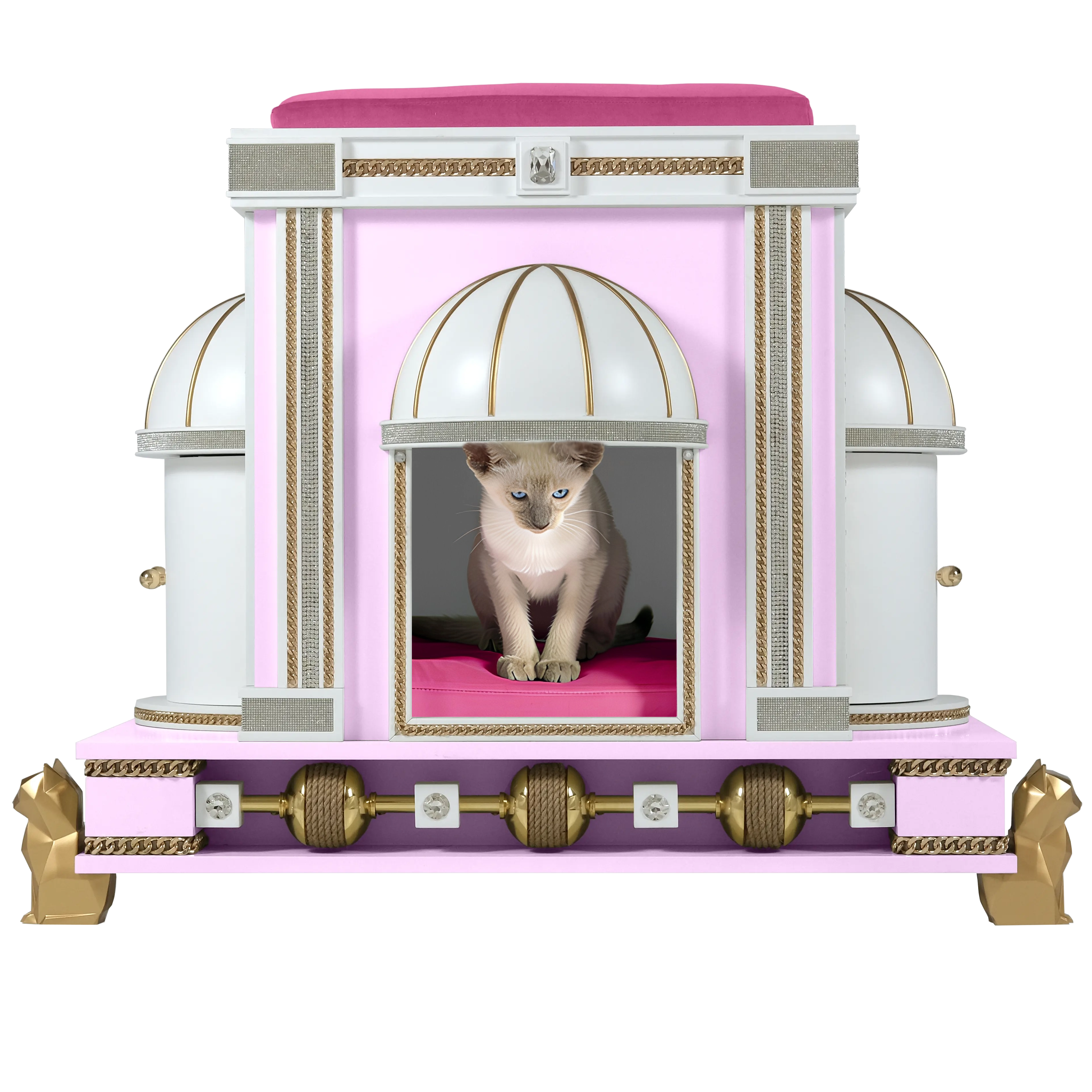 The Charlotte modern designer cat house, a cute and romantic pet palace designed for a luxury cat or kitten.