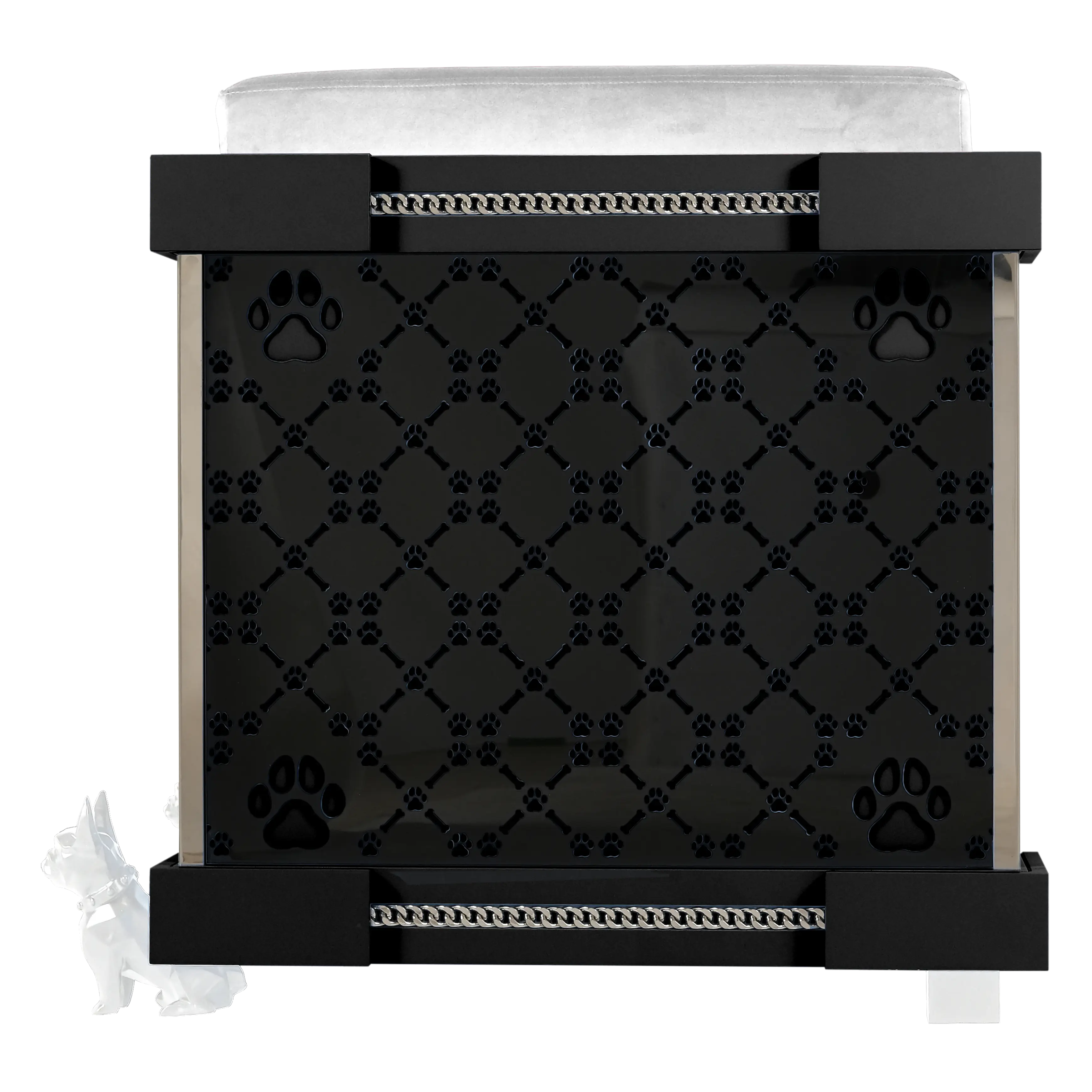 "Modern elegance FUROAR signature pattern on an x-large Royal Palace kennel that fashionable pets and dogs love."