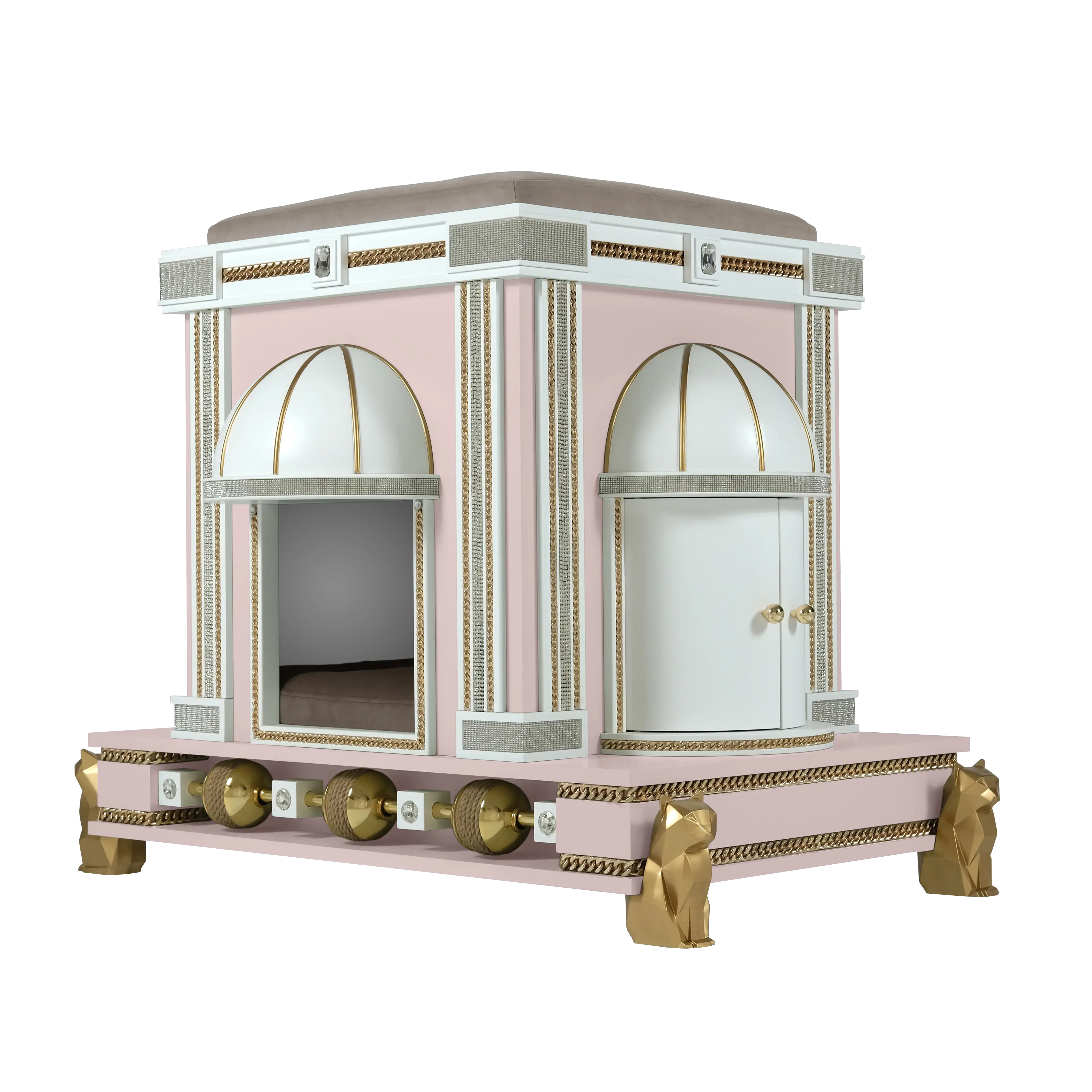 Close-up of the premium plush textures on the Fluffy cat house pet palace, ideal for a nesting kitten.