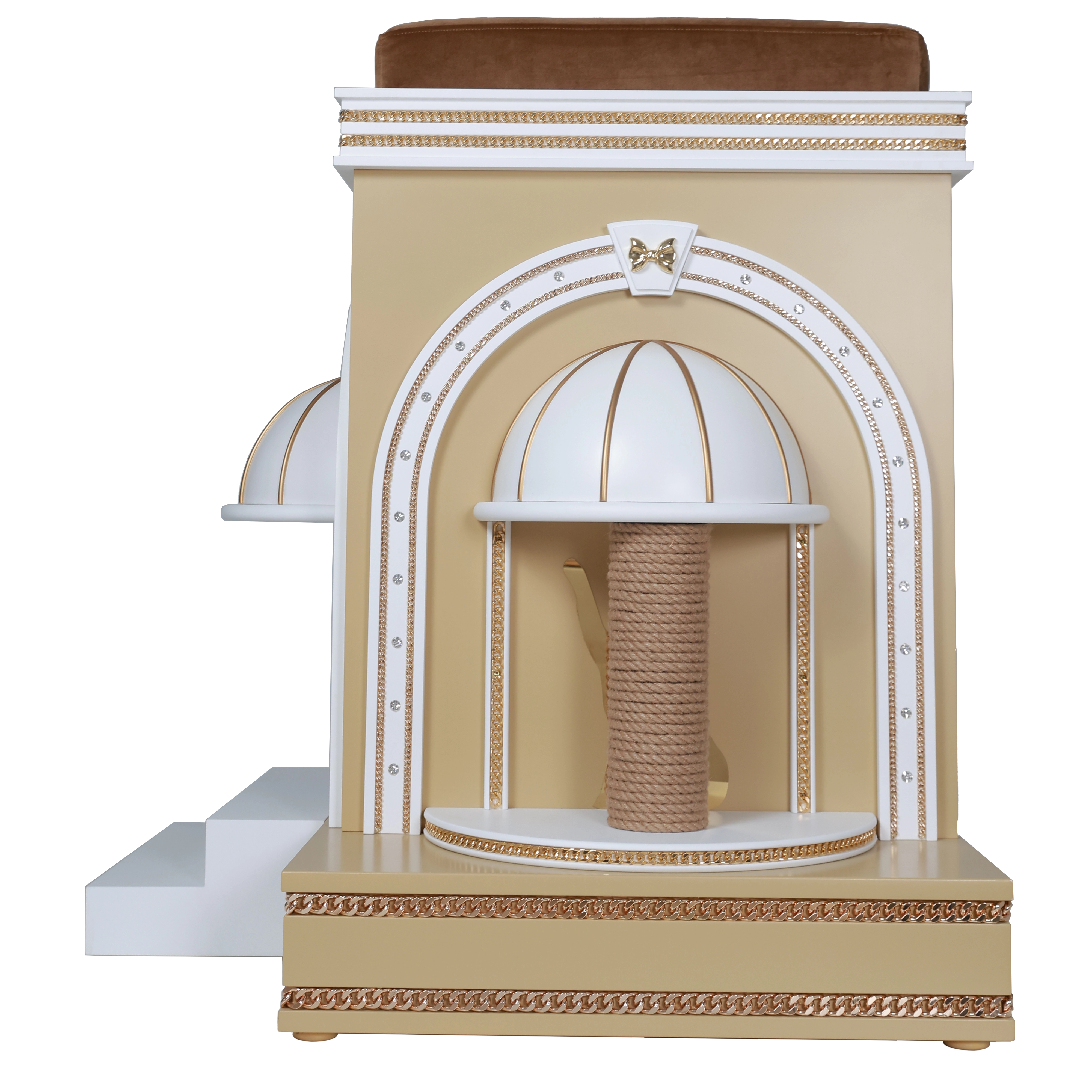 "Premium sisal scratching column on the GINGER luxury cat house, where the wild instinct meets a tamed and playful designer masterpiece."