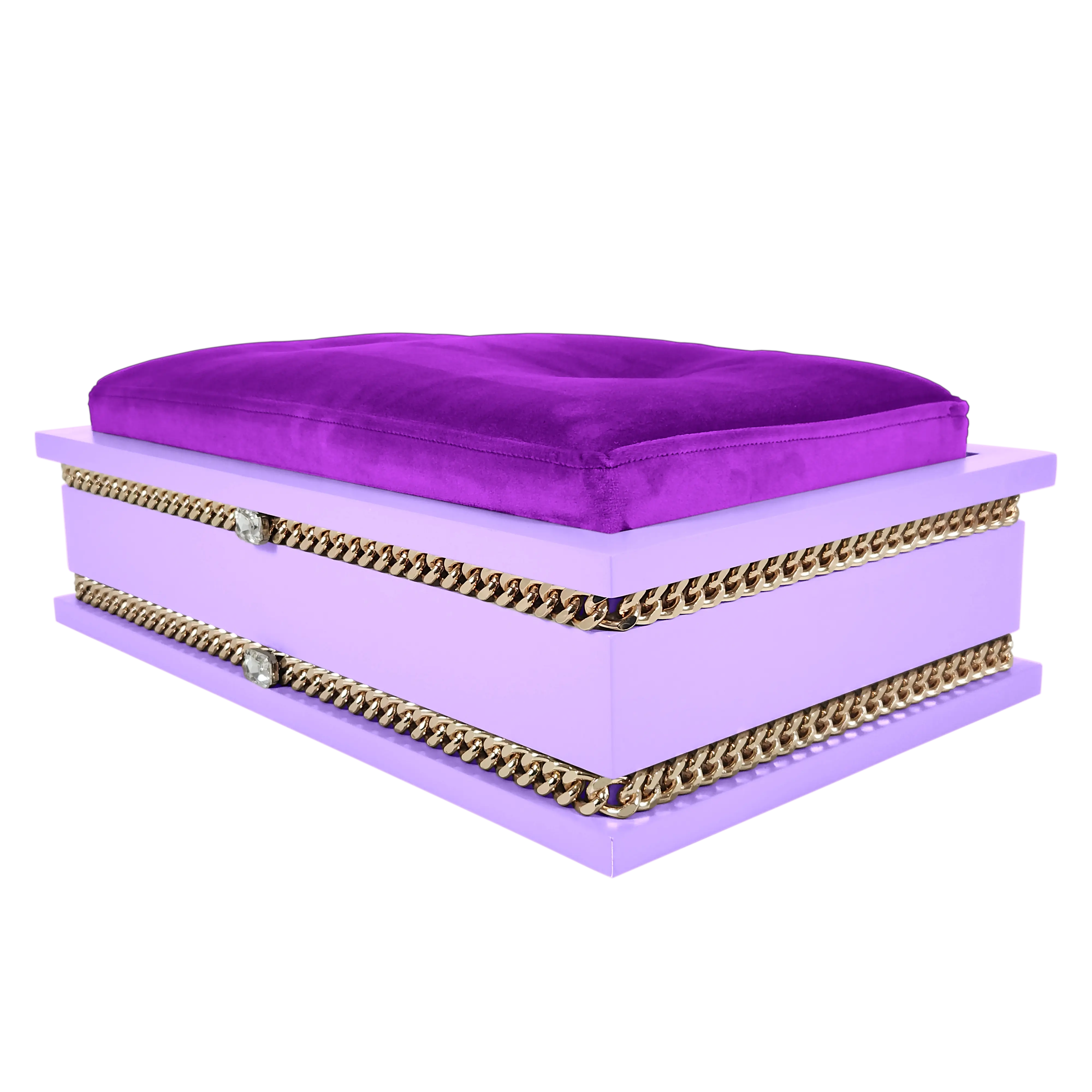 Side view of FUROAR Plum Medium pet bed showing plush purple velvet cushion for premium comfort
