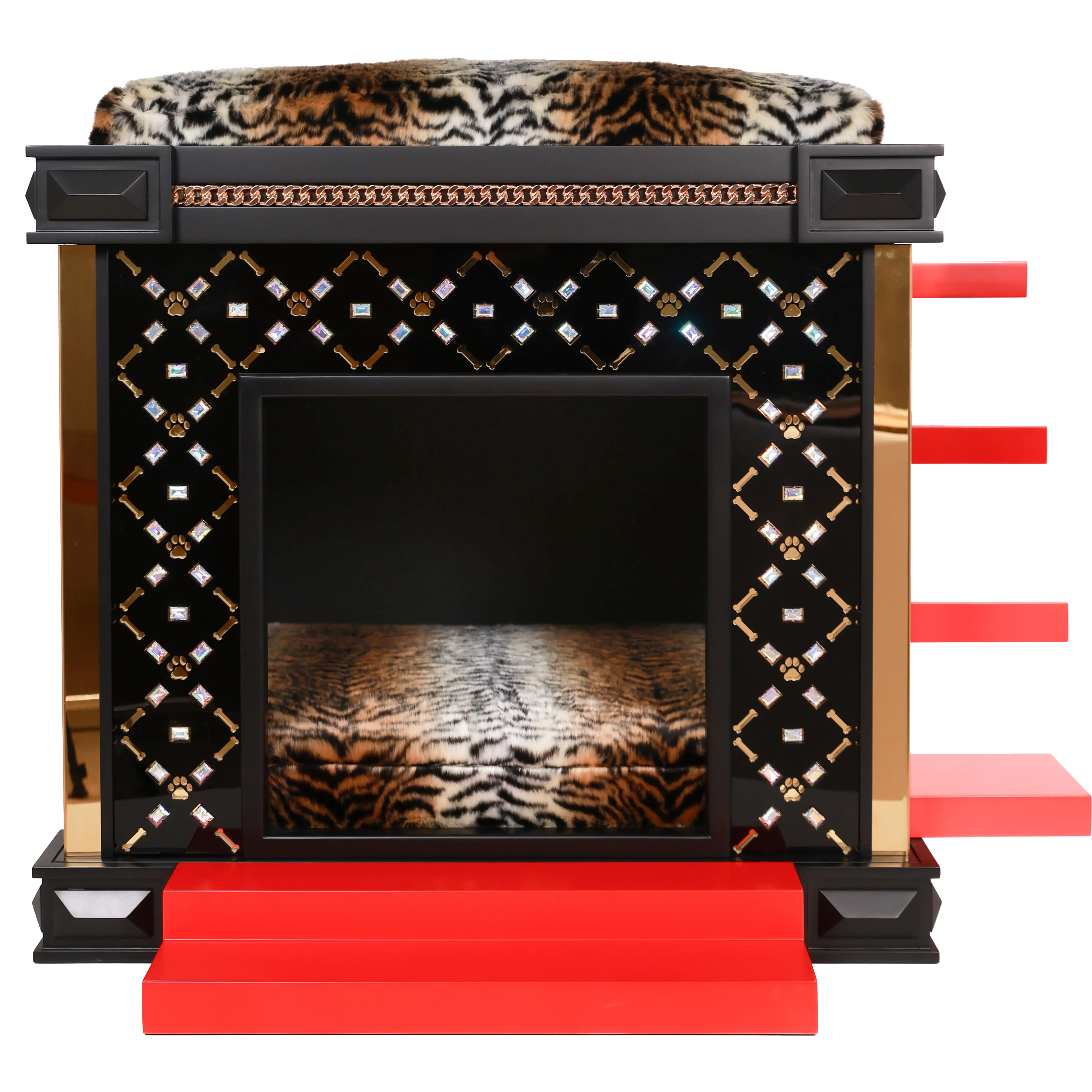 Handcrafted super glam couture details on the ultra sleek Posh Medium dog house.