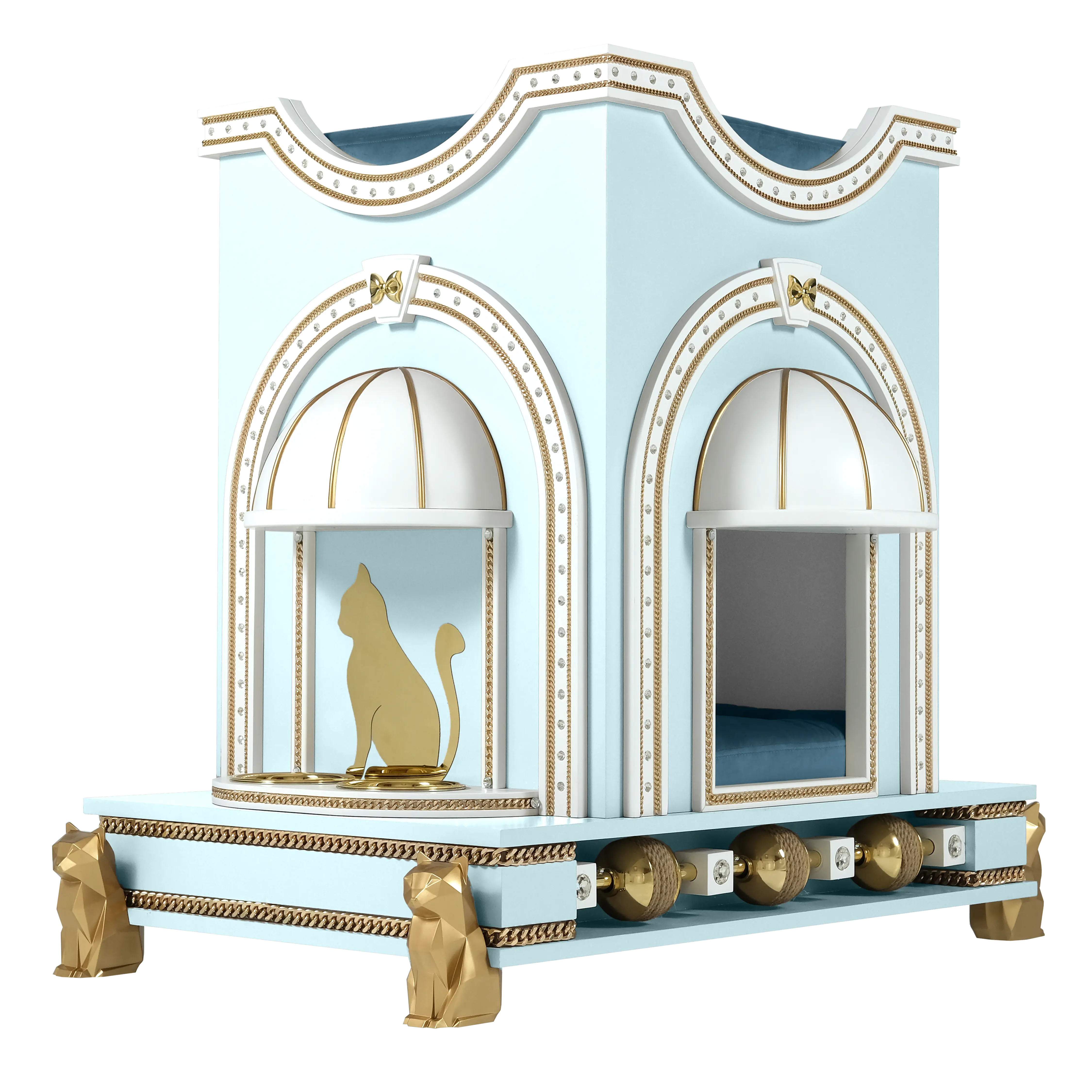 "Side profile of PRINCIE aesthetic pet furniture, highlighting the tamed structural lines and ultra-modern luxury aesthetic."