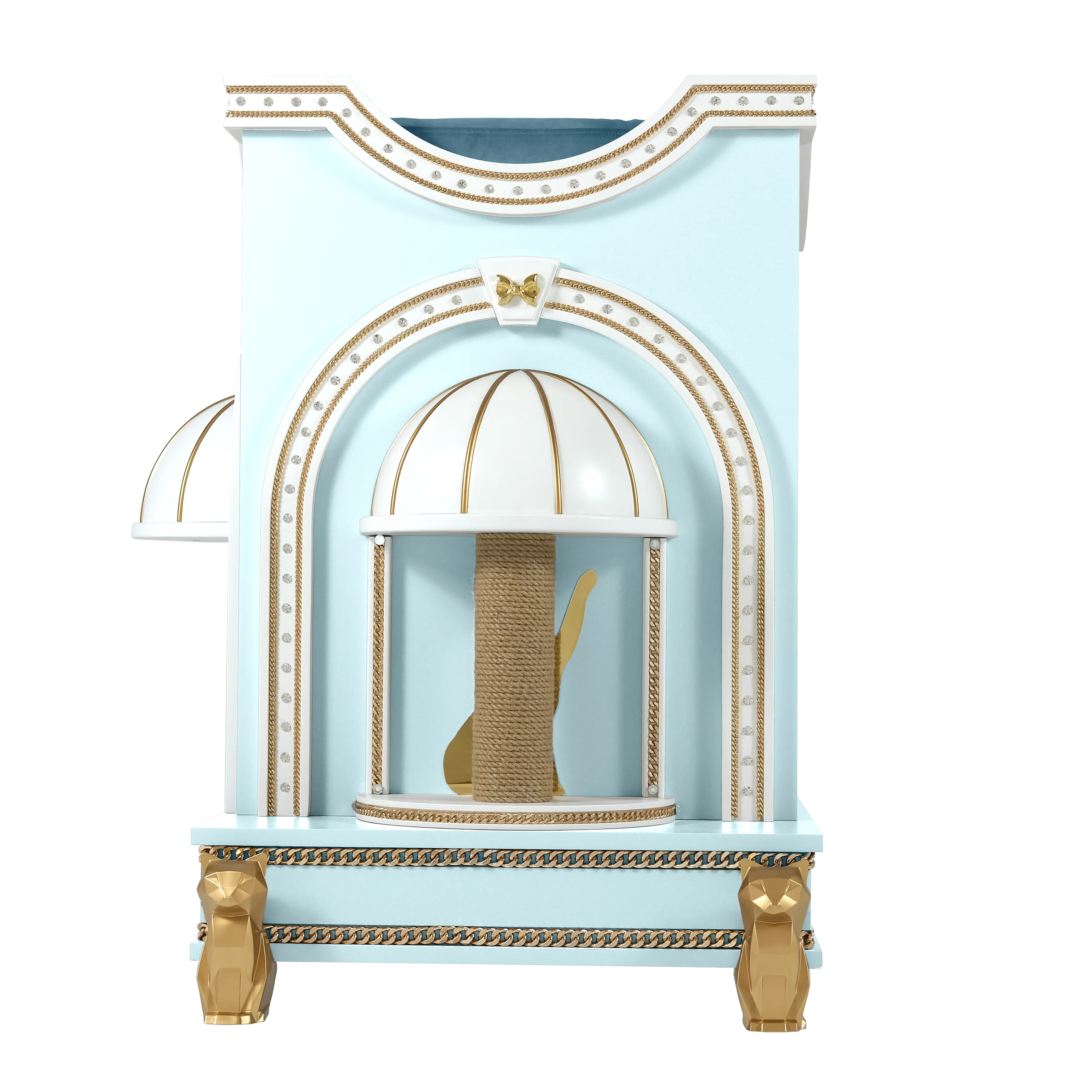 "Premium sisal scratching column on the PRINCIE royal shelter, where the wild instinct of the pet meets a tamed designer masterpiece."