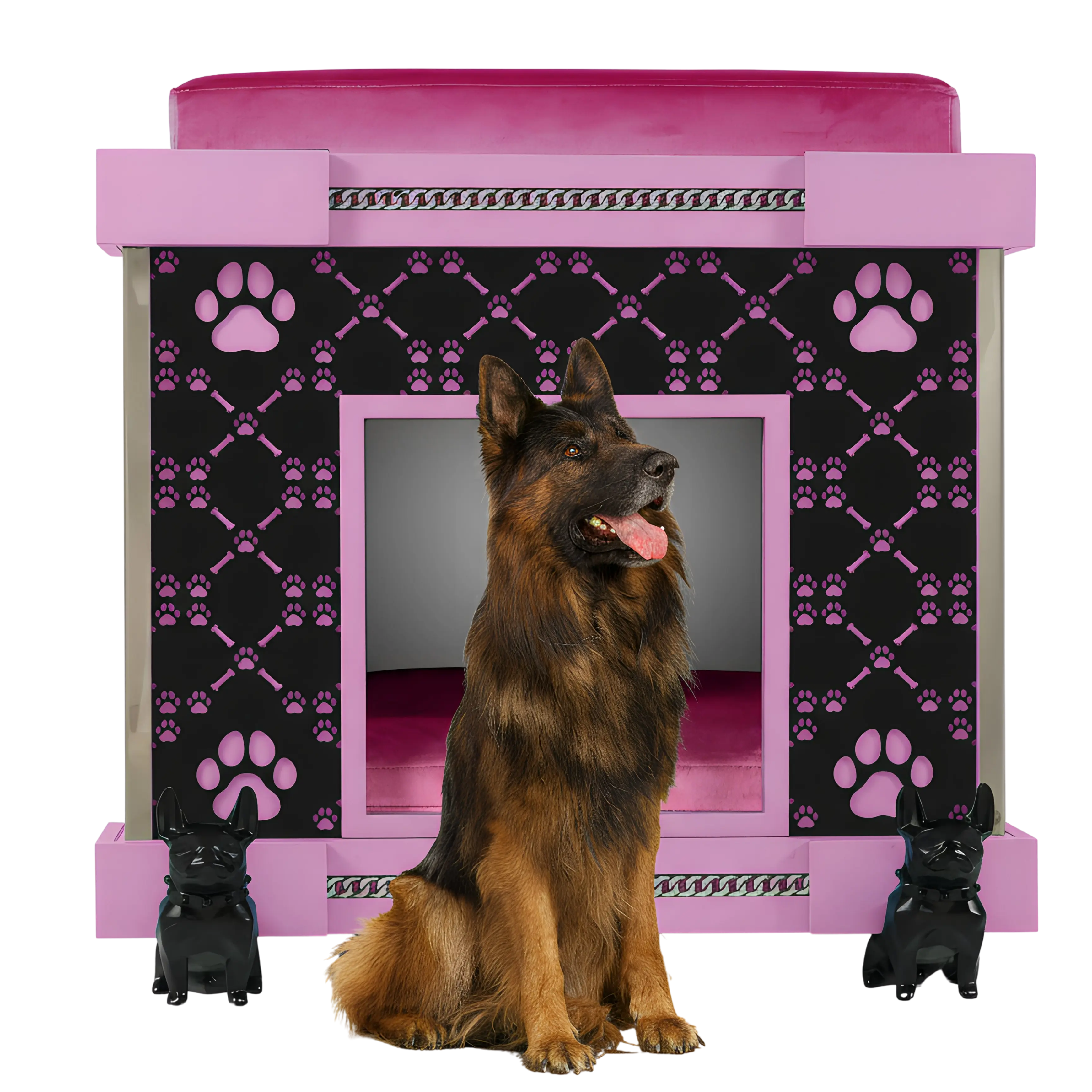 "Modern elegance you will love: FUROAR Sweetie Royal Palace designer kennel for fashionable pets and extra-large dog breeds."