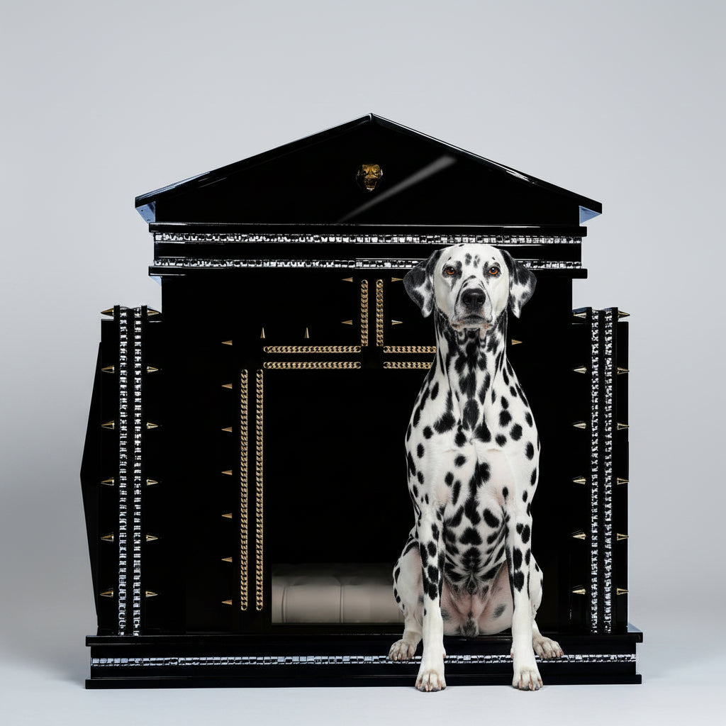 The Beverly Hills Large indoor dog kennel house in a grand piano black rockstar finish.