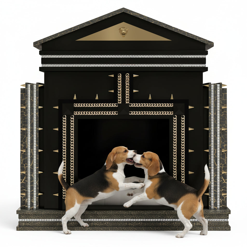 The Hollywood Medium indoor dog kennel house in a rockstar glam edition for medium breeds.