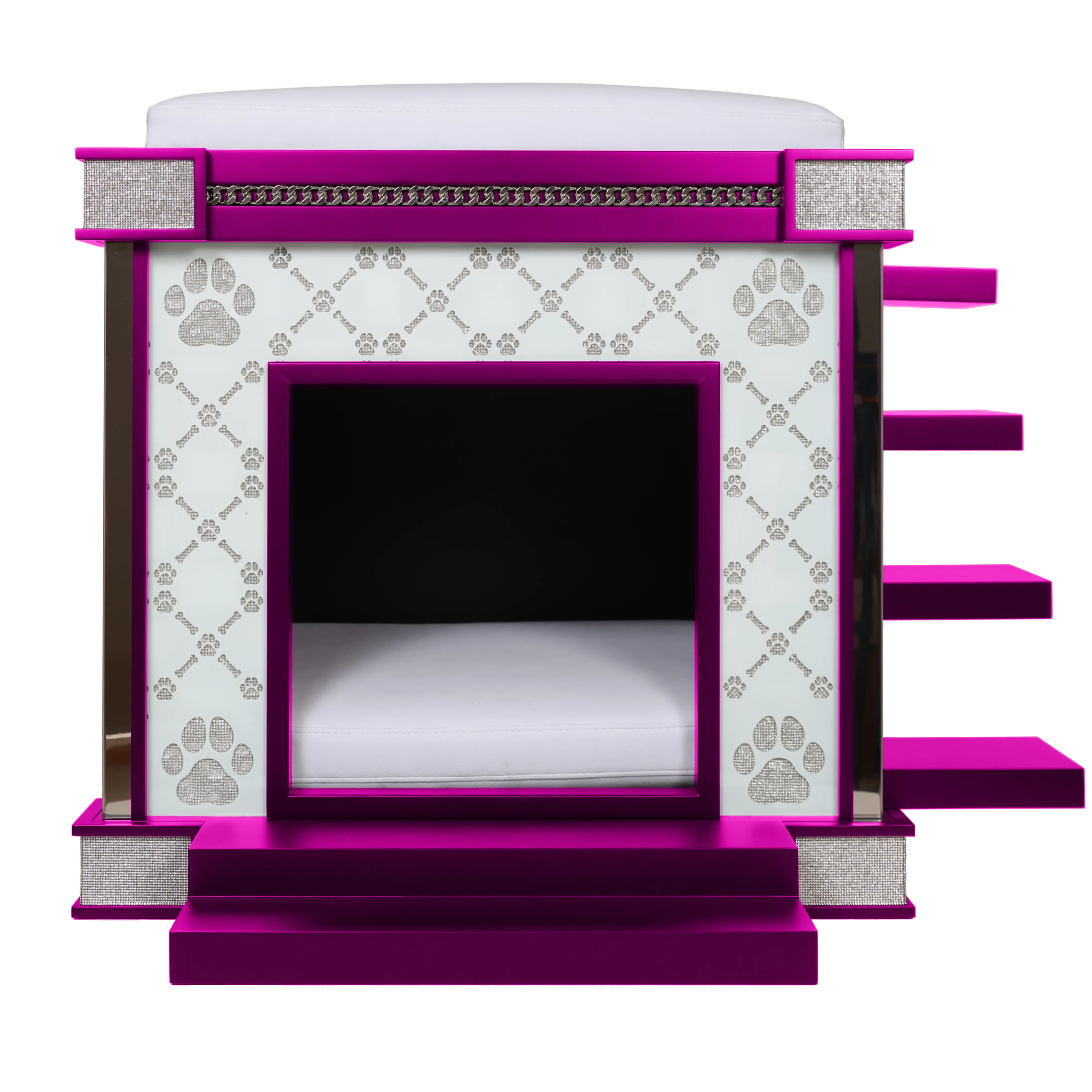 Fuchsia satin designer pattern on an ultra sleek indoor dog kennel house by FUROAR.