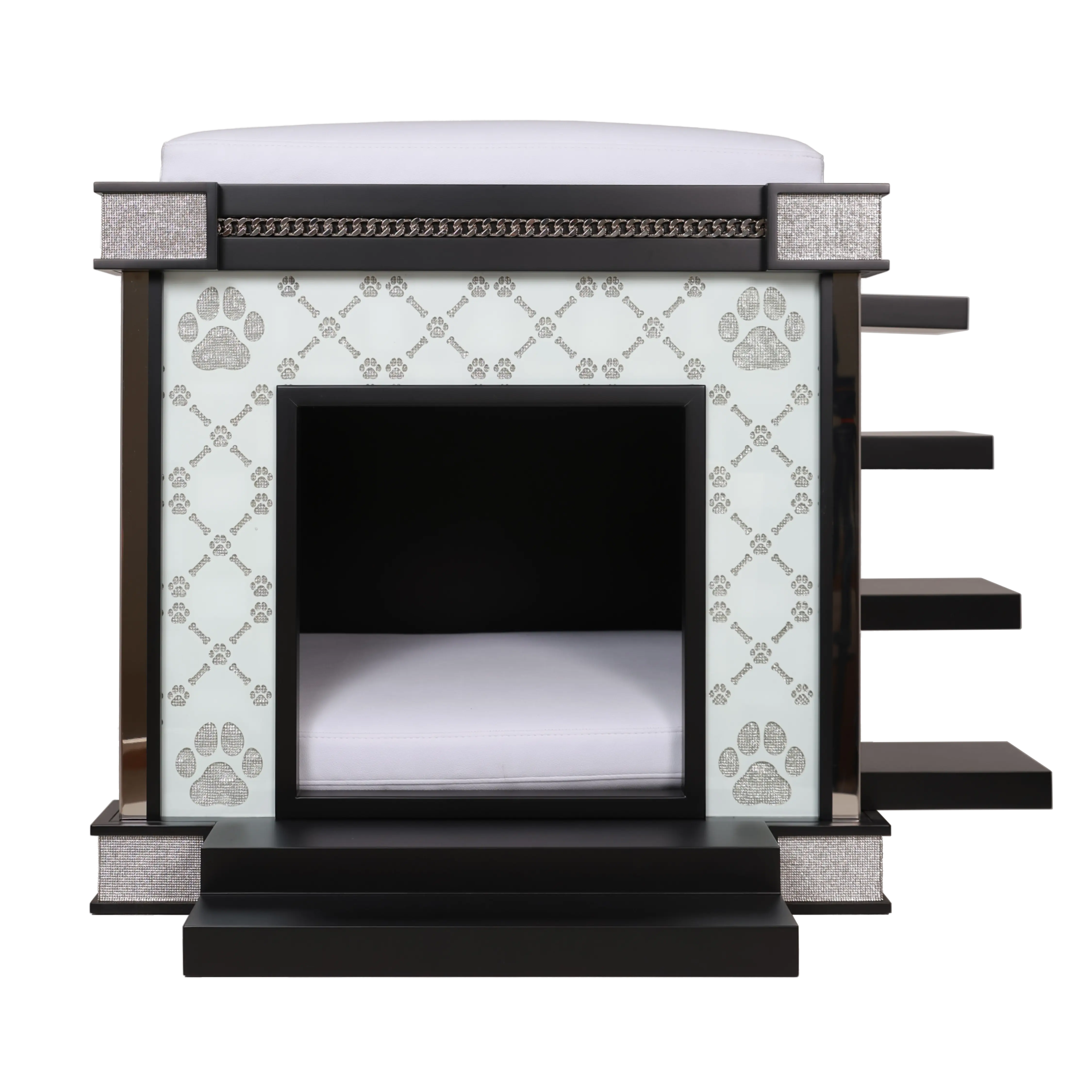 Modern glam handcrafted designer pattern on The Malibu Small dog kennel house.