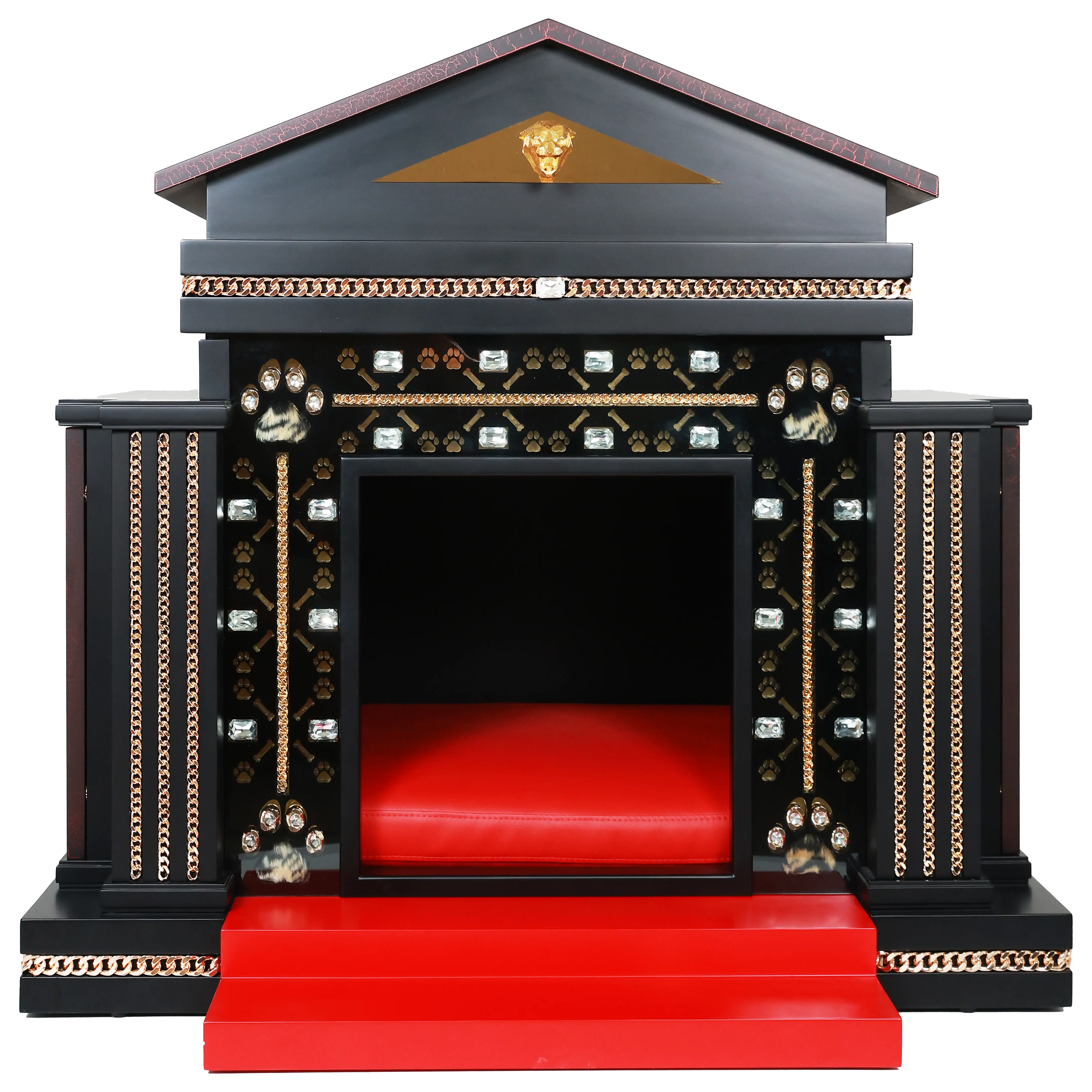 Crystal and chain encrusted into FUROAR signature design on The Star Large dog kennel.