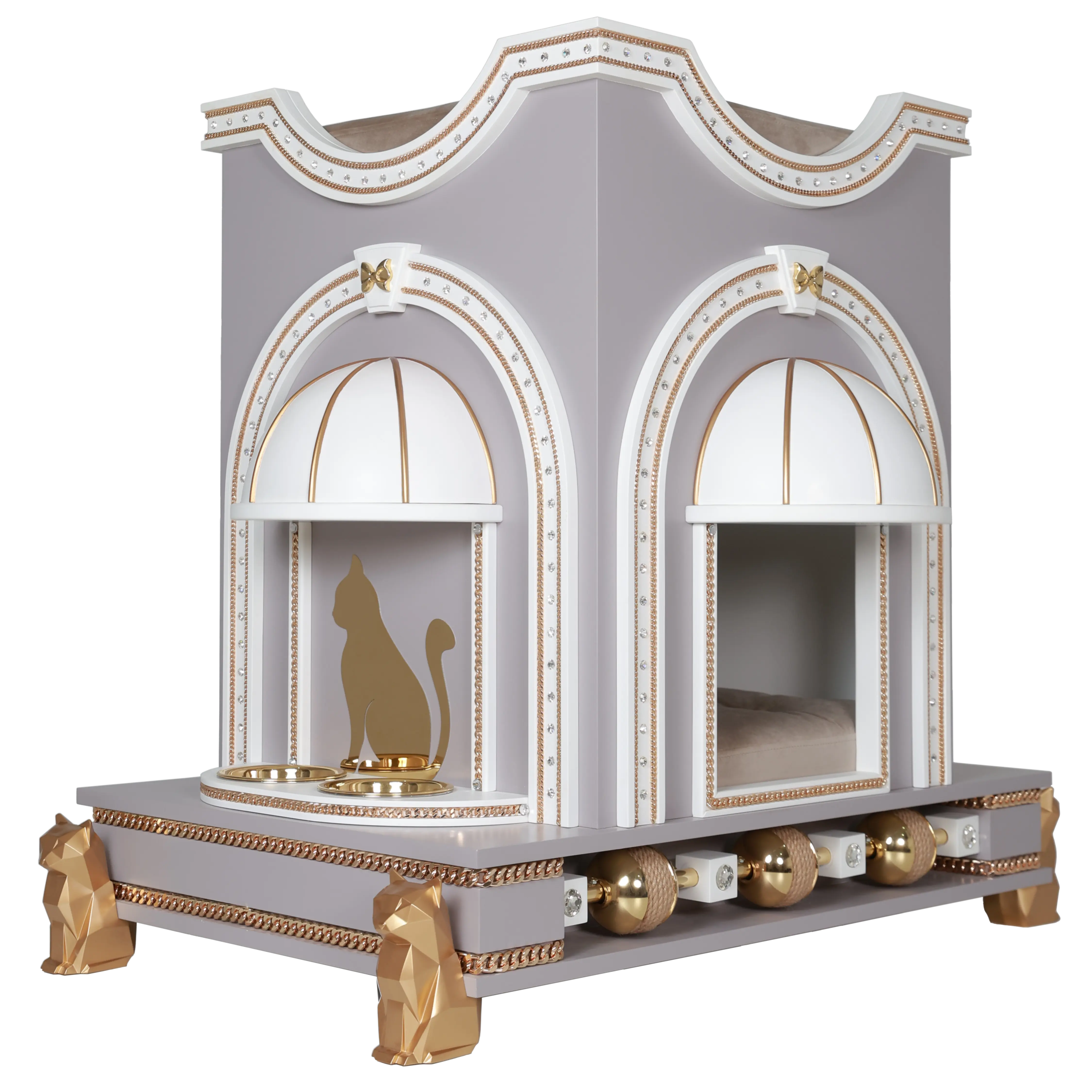 "Side profile of TOMMY aesthetic pet furniture, highlighting the tamed structural lines and ultra-modern luxury aesthetic."