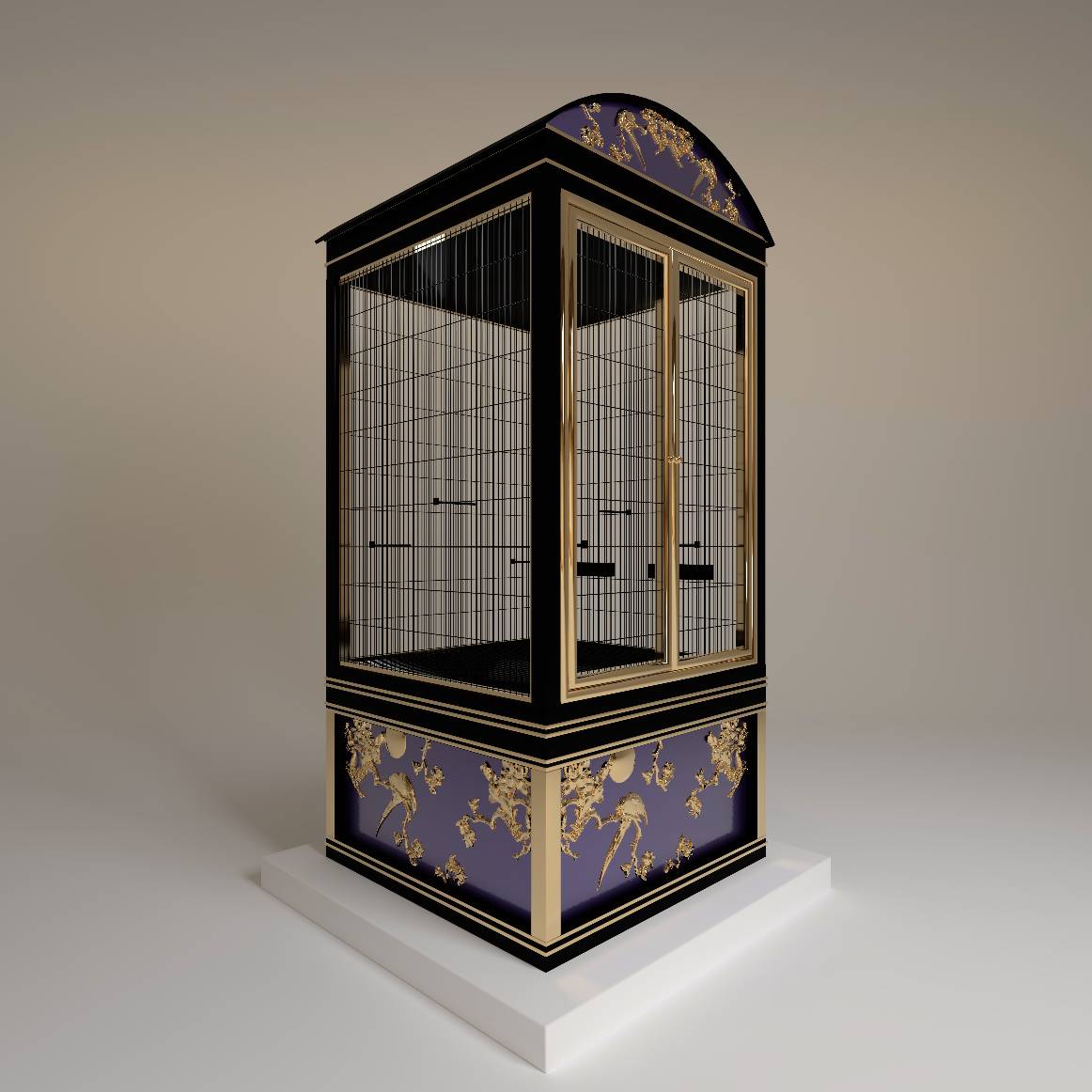 Le Boudoir designer bird cage by FUROAR side profile architectural elegance and refined curves