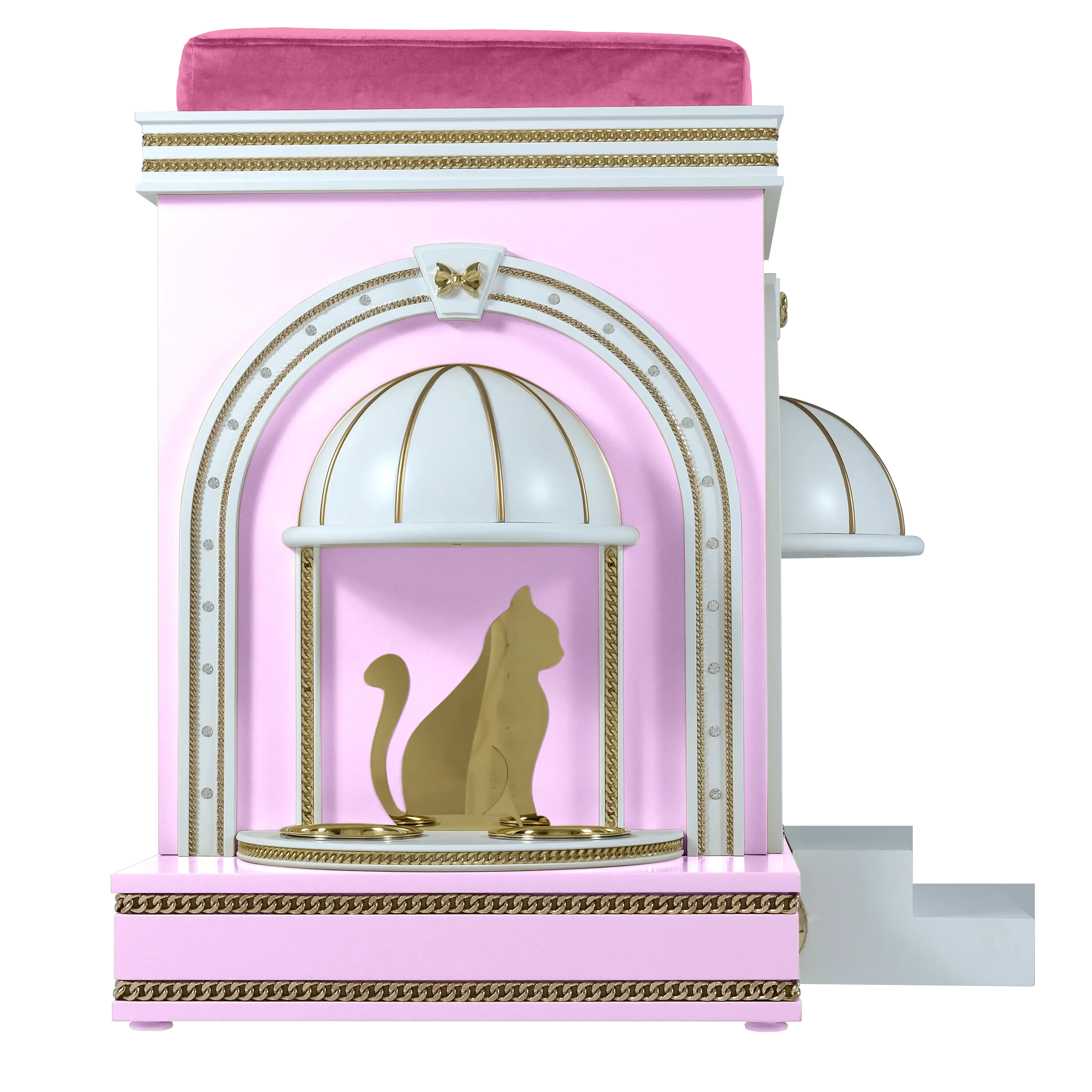 "The MUFFIN CAKES cat house featuring an integrated feeding station, blending functional luxury into a bespoke architectural sanctuary."