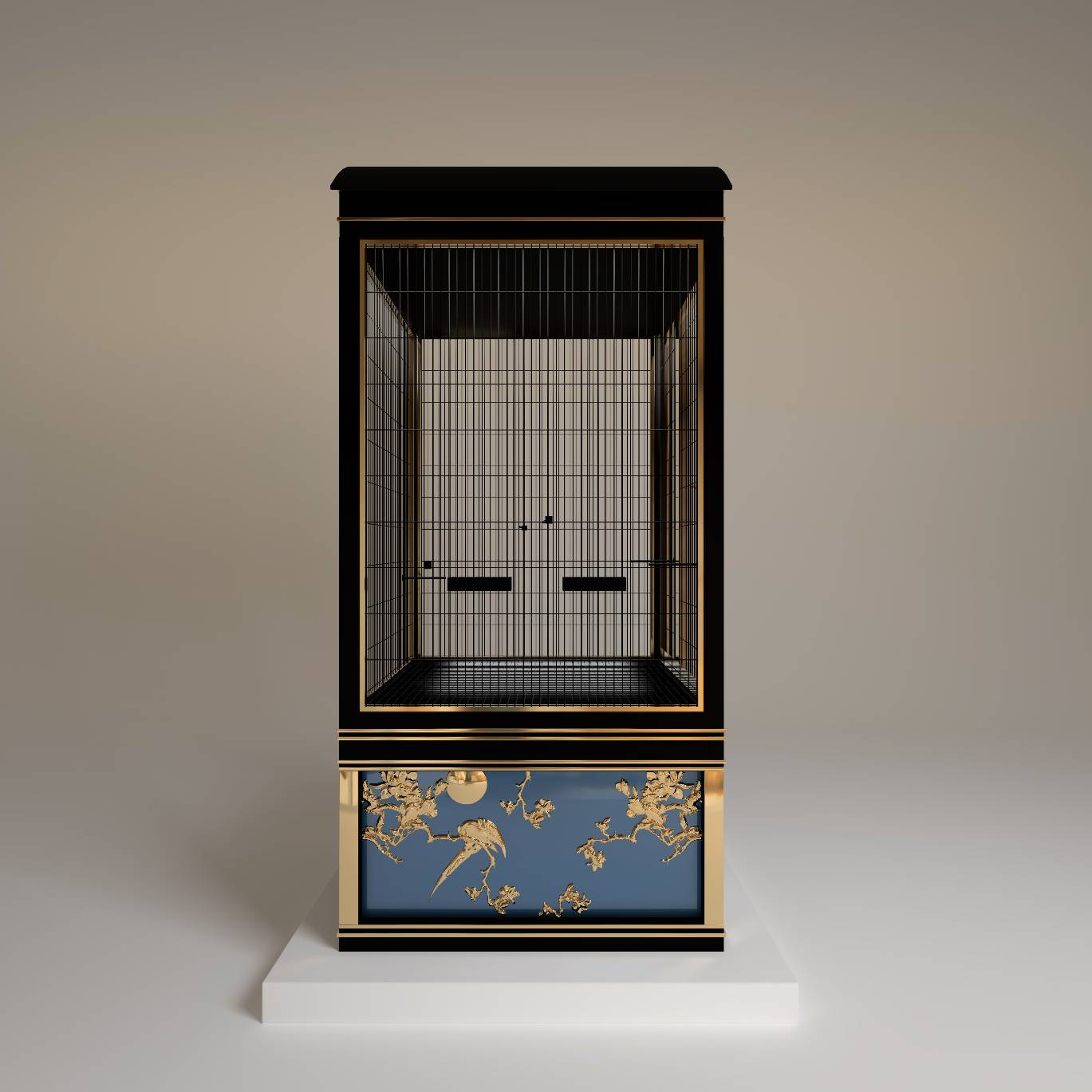 Petit Salon luxury bird aviary by FUROAR side elevation slender proportions indoor bespoke design