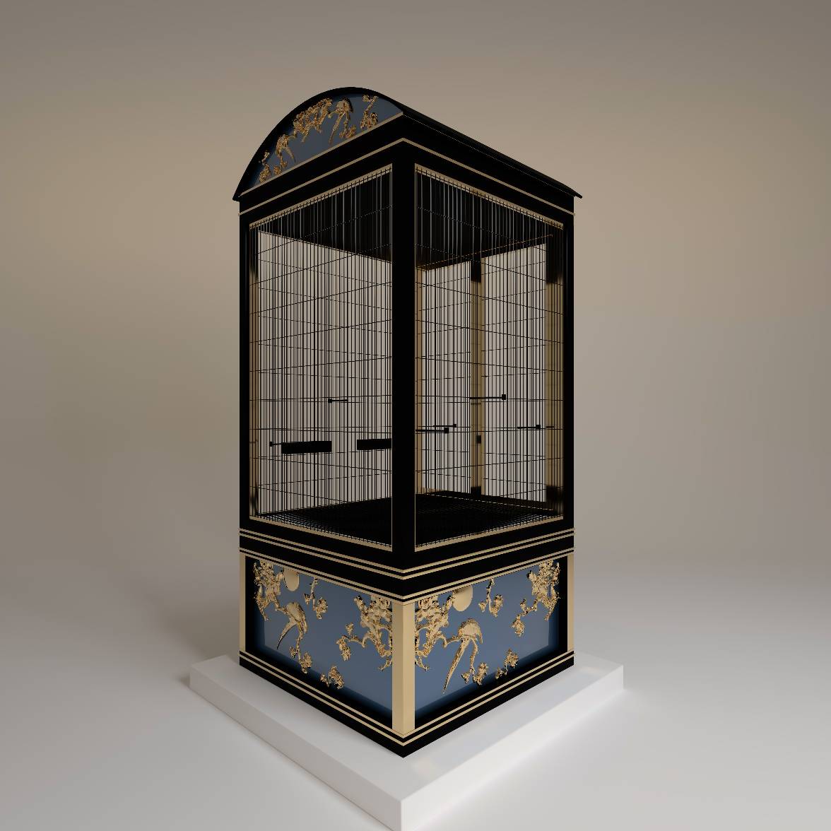 Petit Salon royal bird cage by FUROAR rear panels Art Deco geometric design and elegant detailing