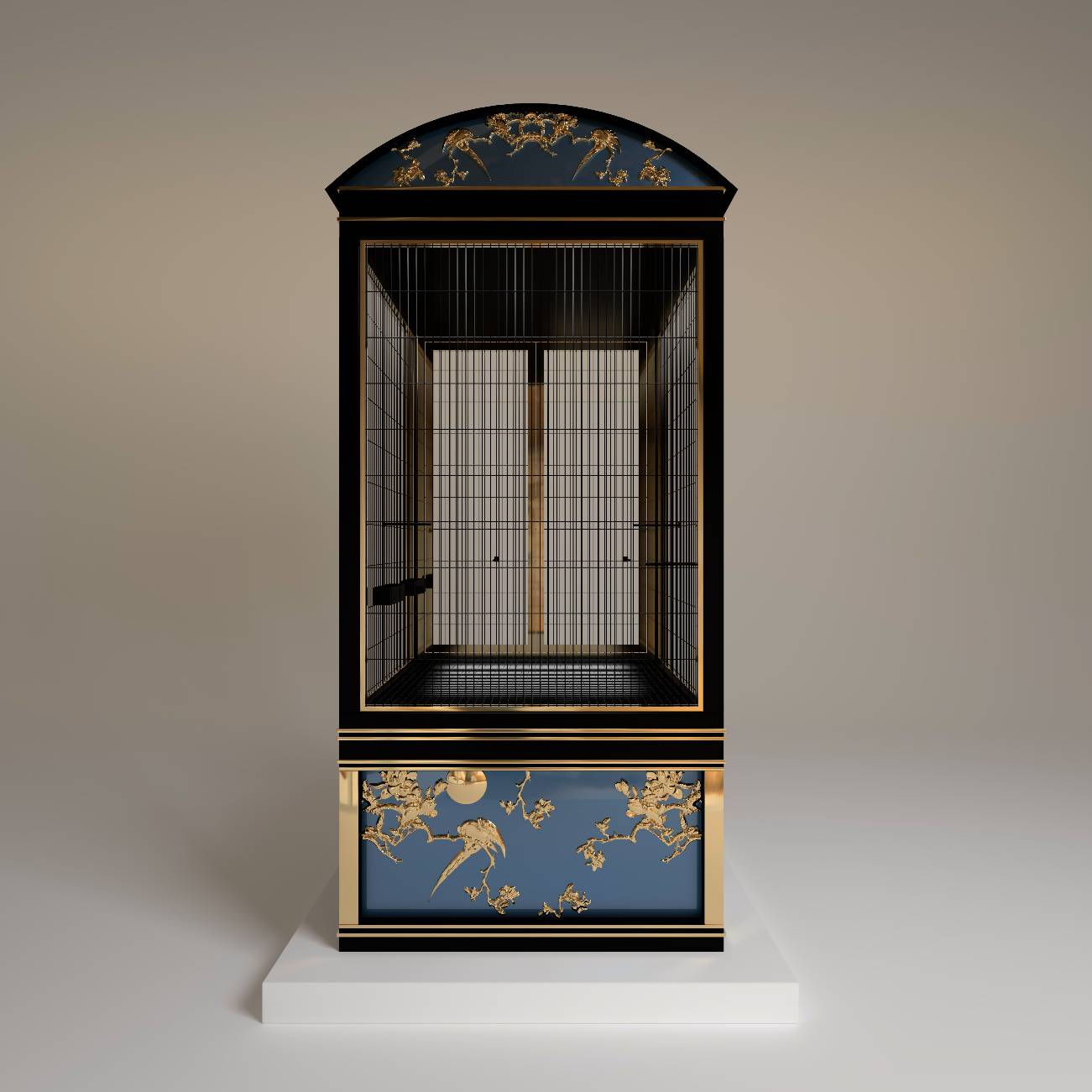 Petit Salon luxury bird cage by FUROAR rear view signature curved roof sophisticated environment