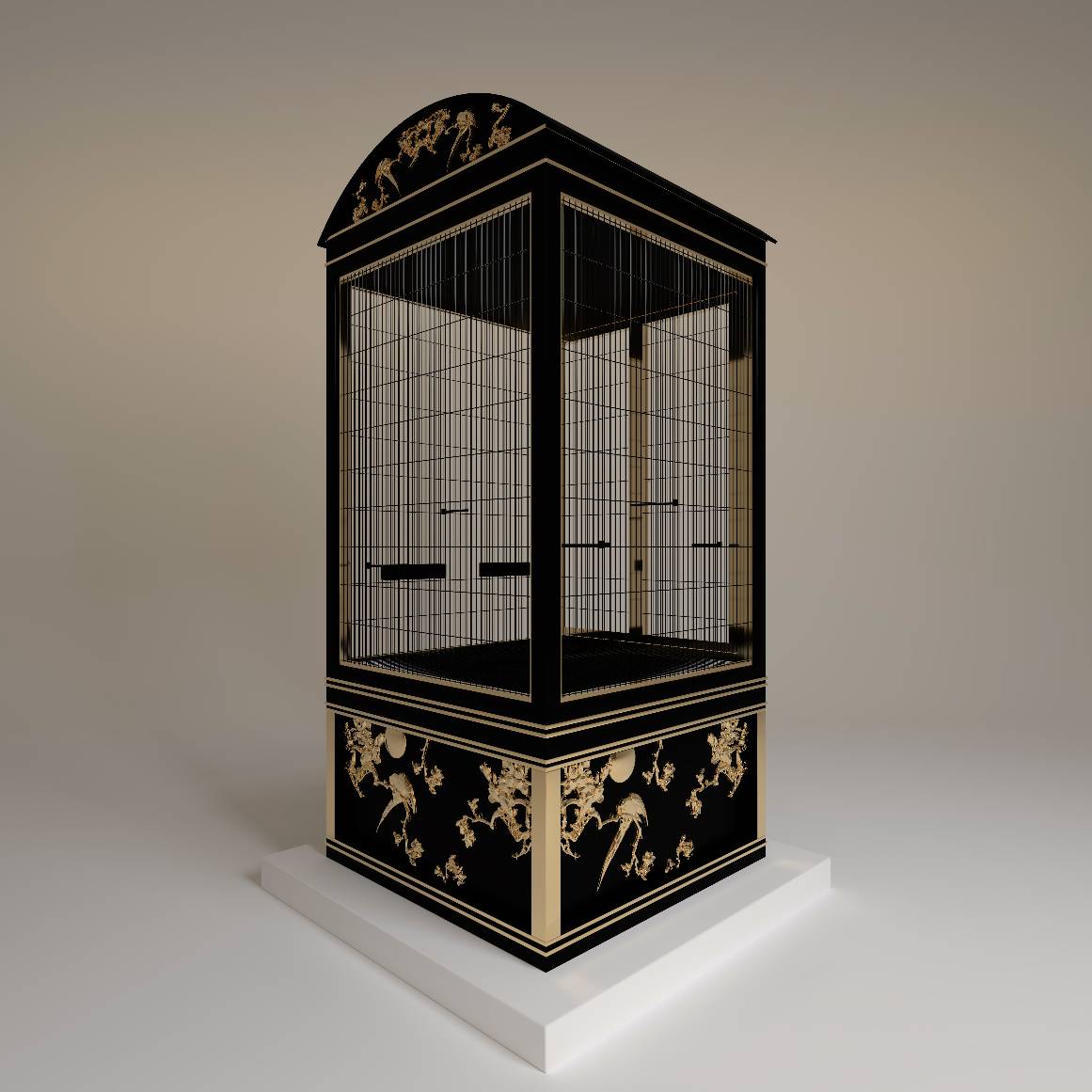 Petit Tresor designer bird cage by FUROAR Art Deco geometric panels and bespoke aviary roof detail