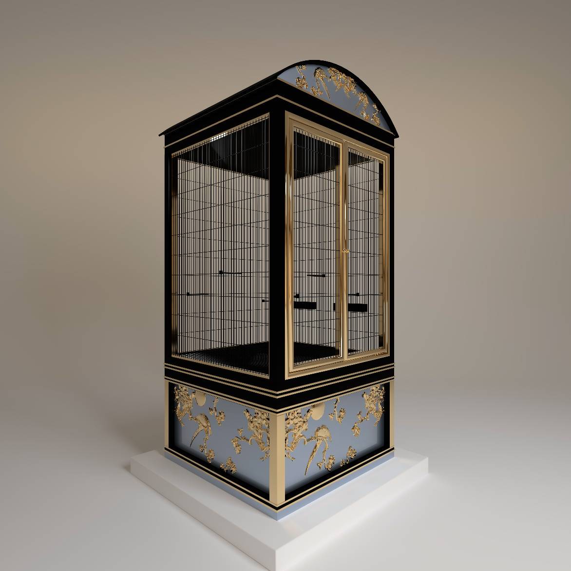 Salon Prive bespoke bird cage by FUROAR side profile grand architectural structure and elite metalwork