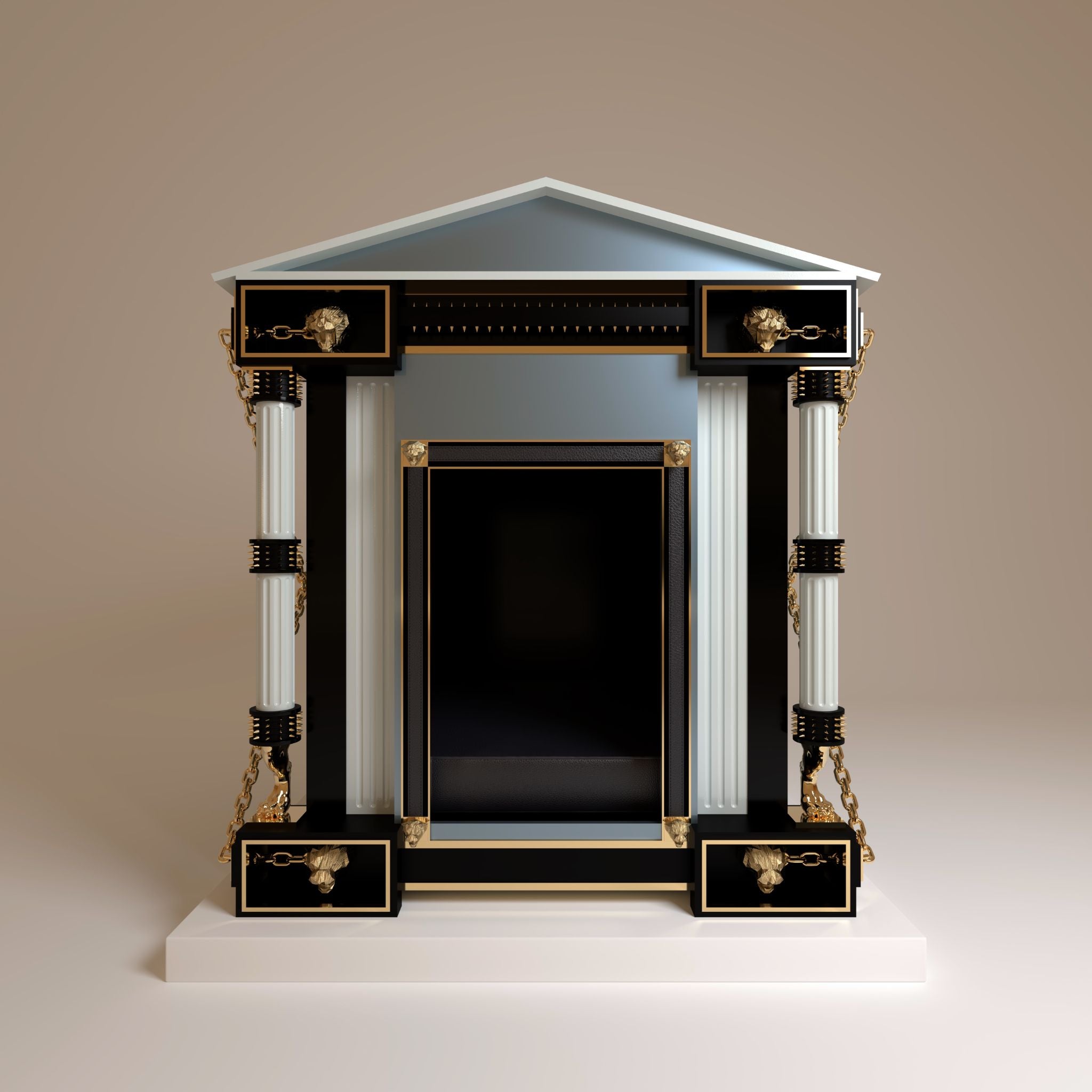 "Close-up of the classical architecture of The Baron dog kennel, showcasing a designer's exotic touch infused with royal aesthetic for the noble companion."