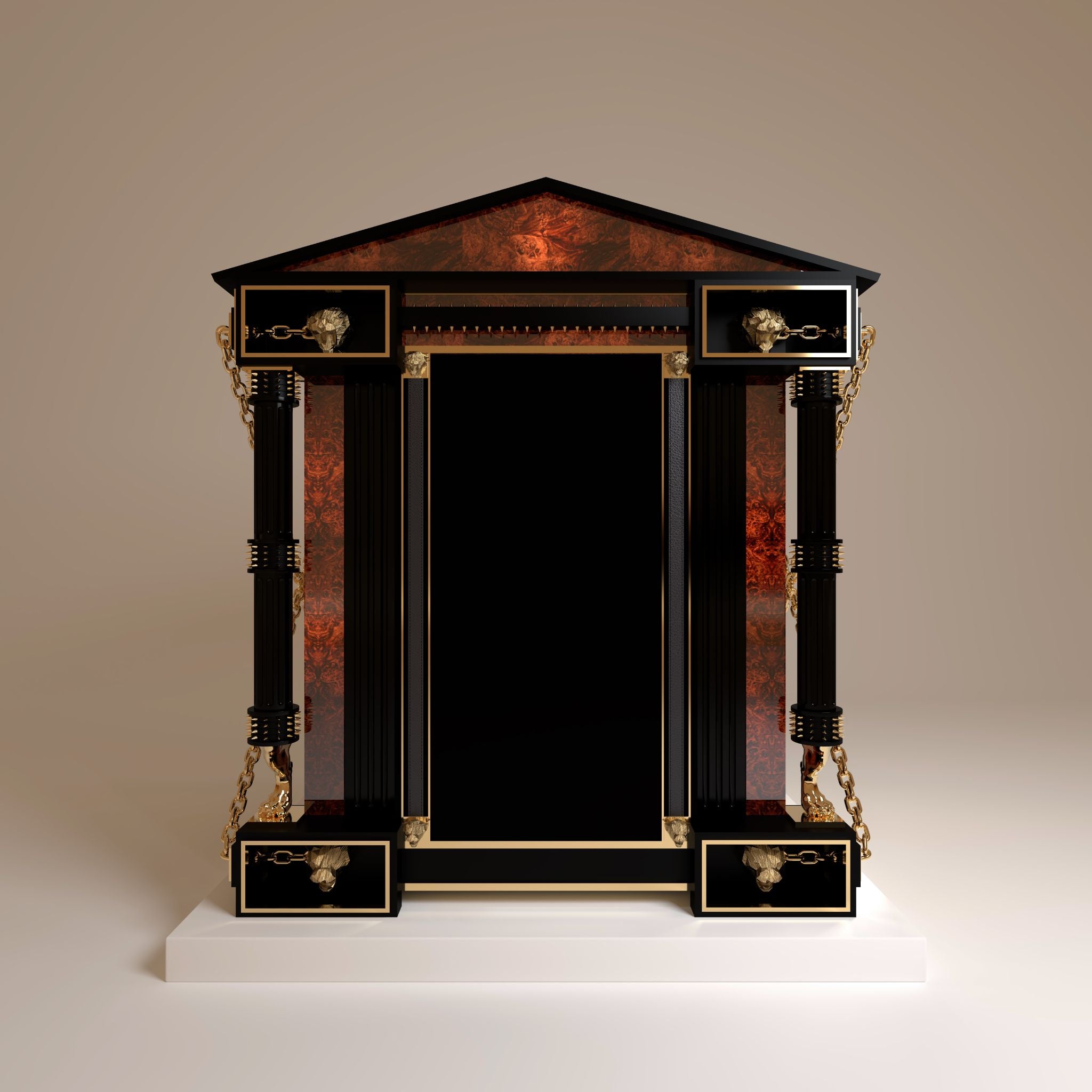 The Marquess Grandeur luxury dog kennel by FUROAR rear view luxury burl wood and classical architectural design