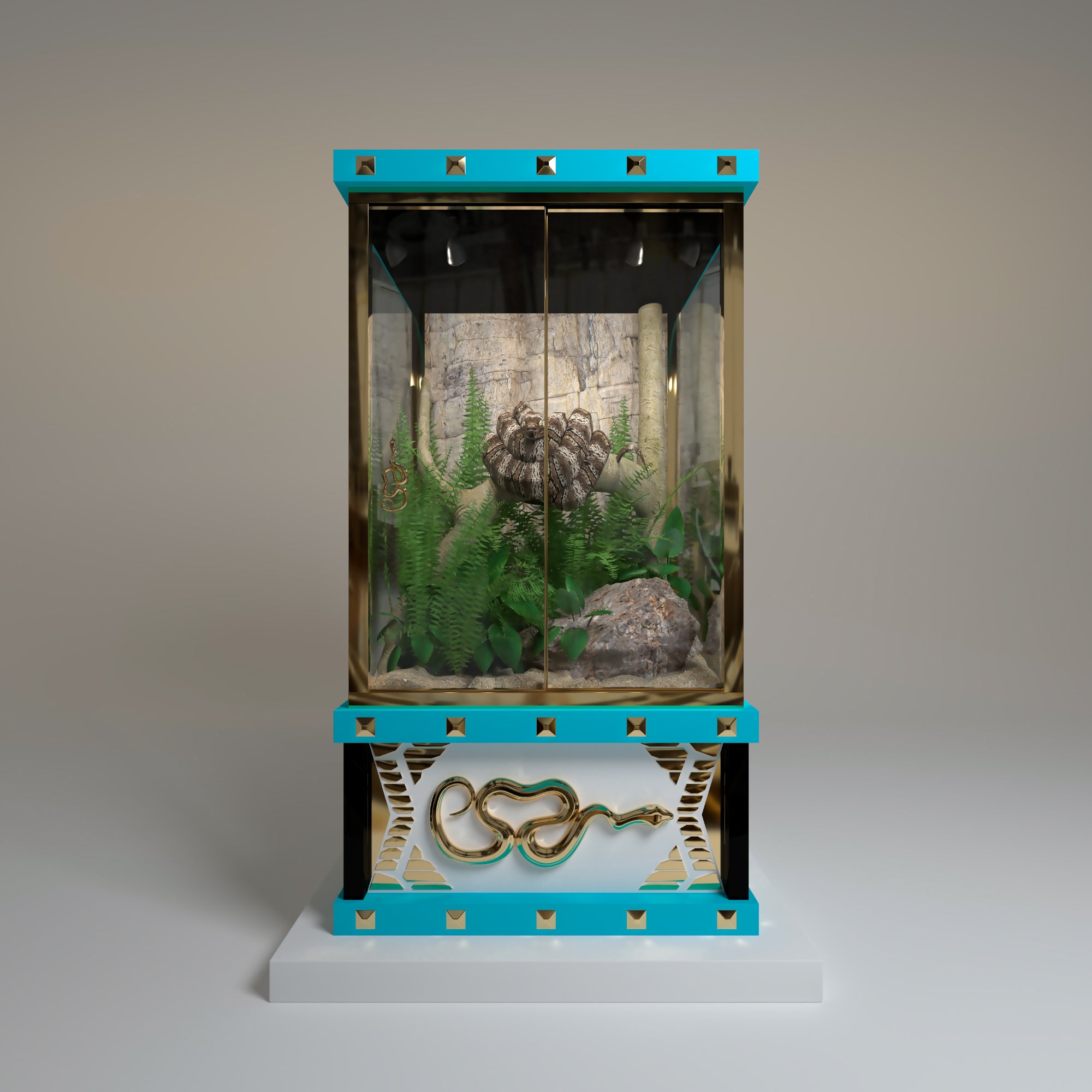 Luxury gold and turquoise The Anathema vivarium by FUROAR.