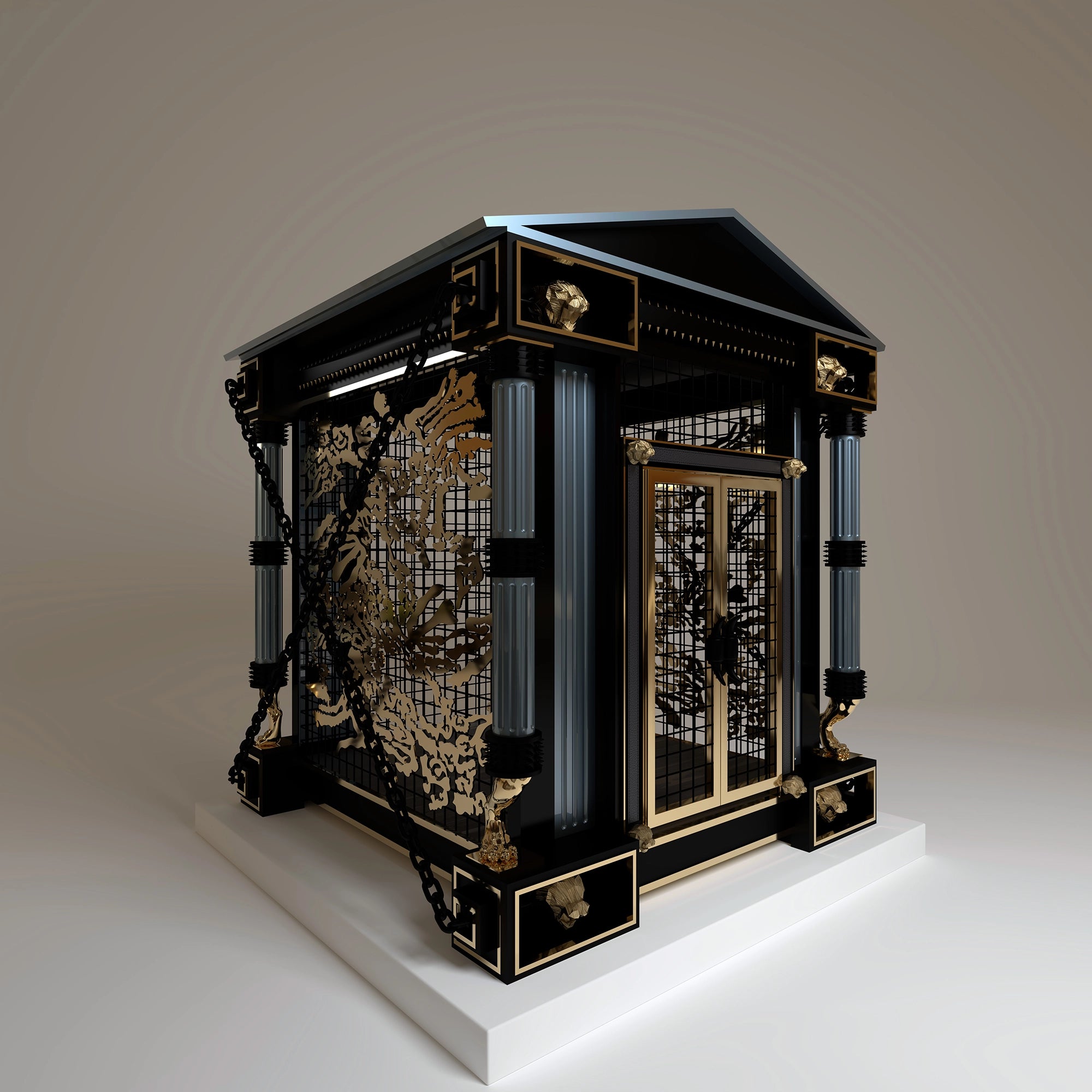 The Heroic exotic animal enclosure – black lacquer and 24K gold finish by Furoar