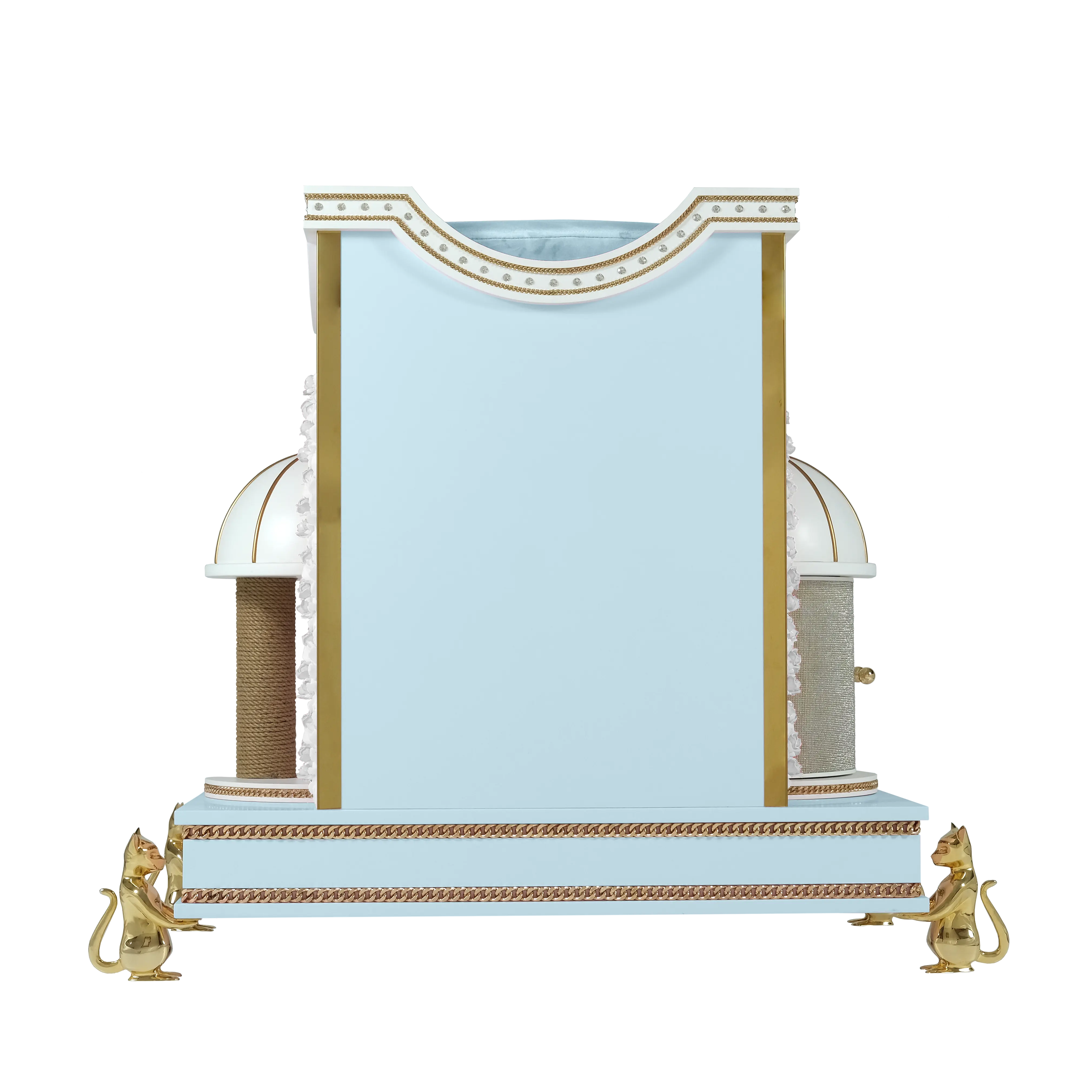 "Rear view of the BELOVED couture pet architecture, showcasing perfect symmetry and the flawless balance of refined modern elegance."