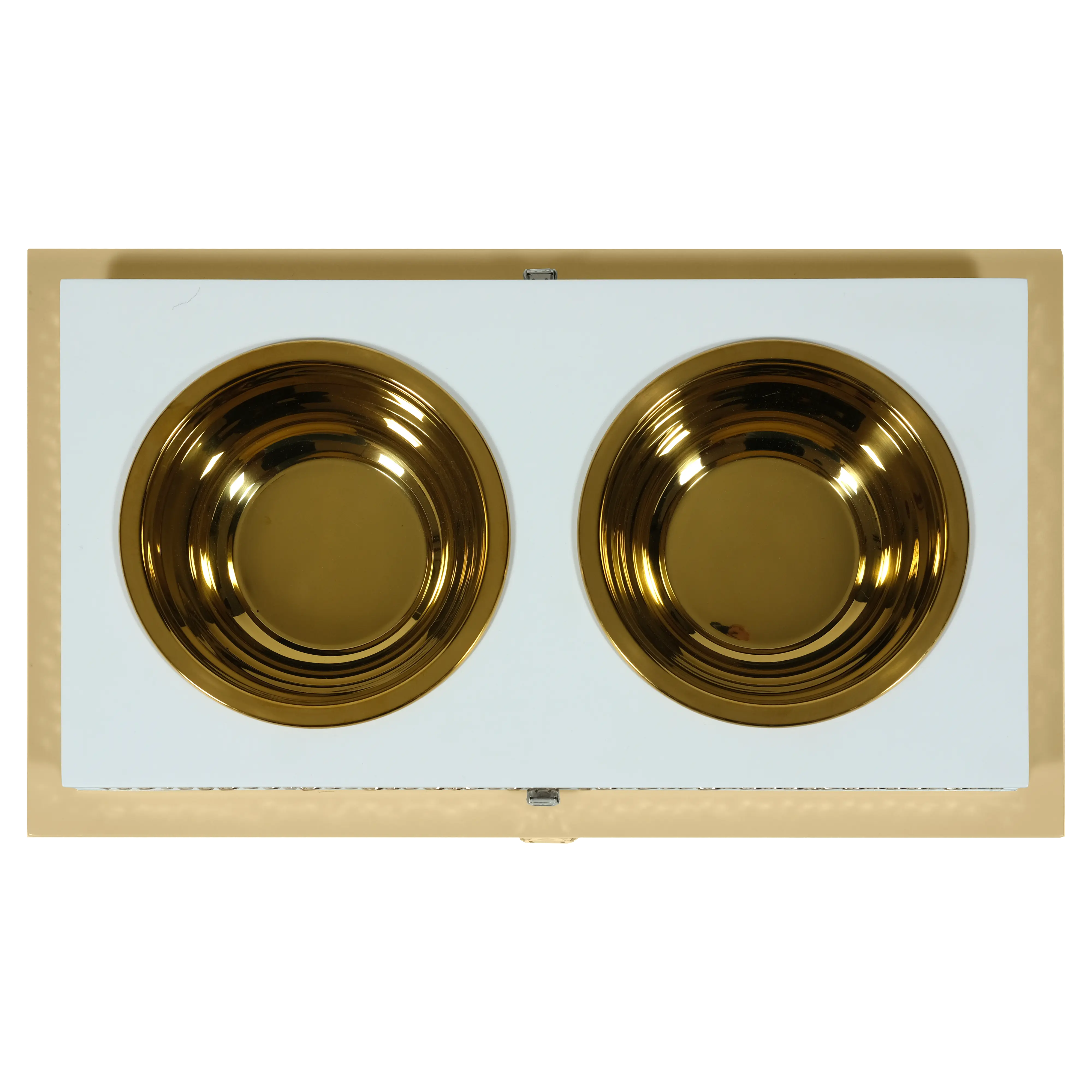 Top view of FUROAR Biscuit Double Diner with removable gold bowls and dual-layer system