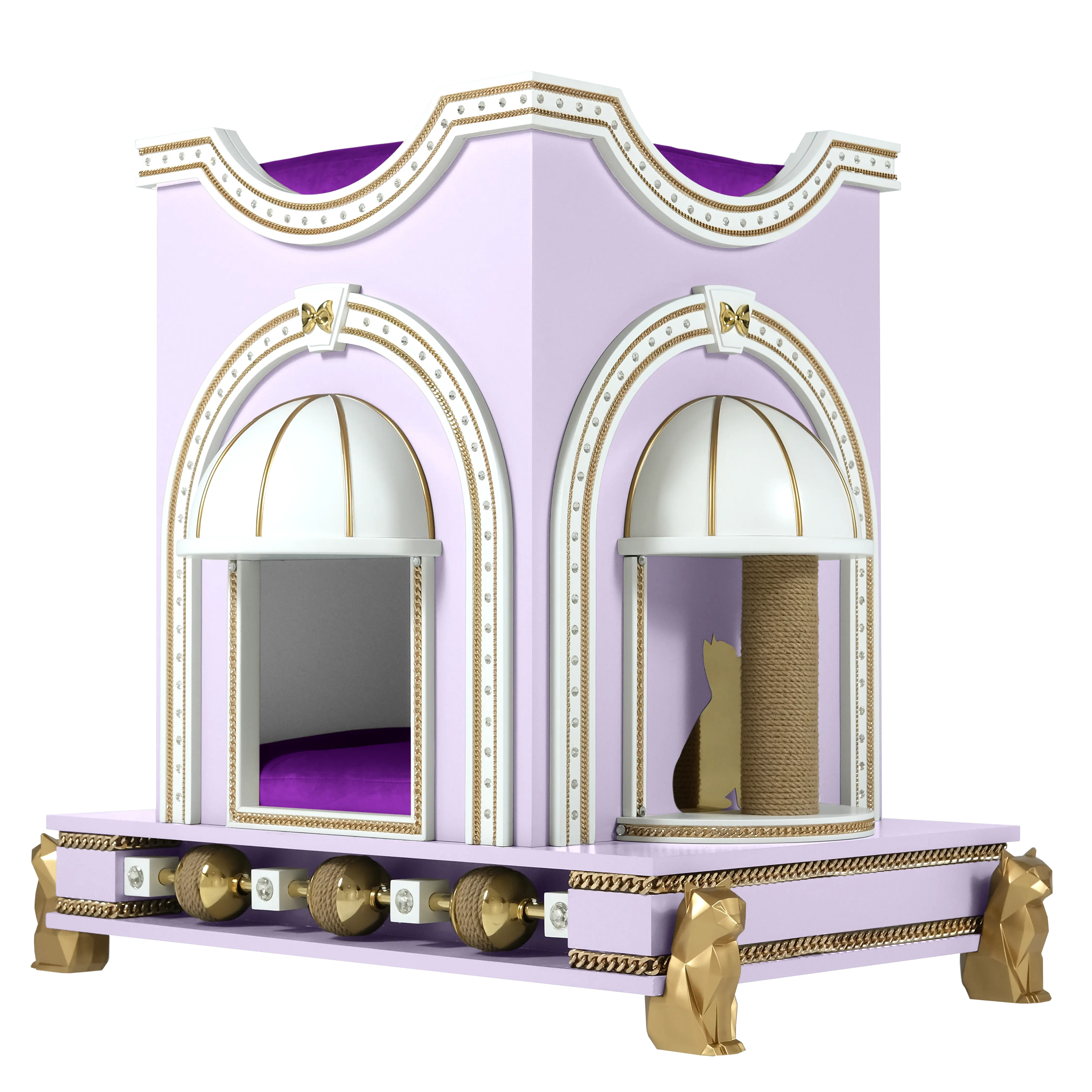 "Close-up of the soft lilac velvet cat cushion, emphasizing the plush luxury and refined comfort of the BIBI sanctuary."