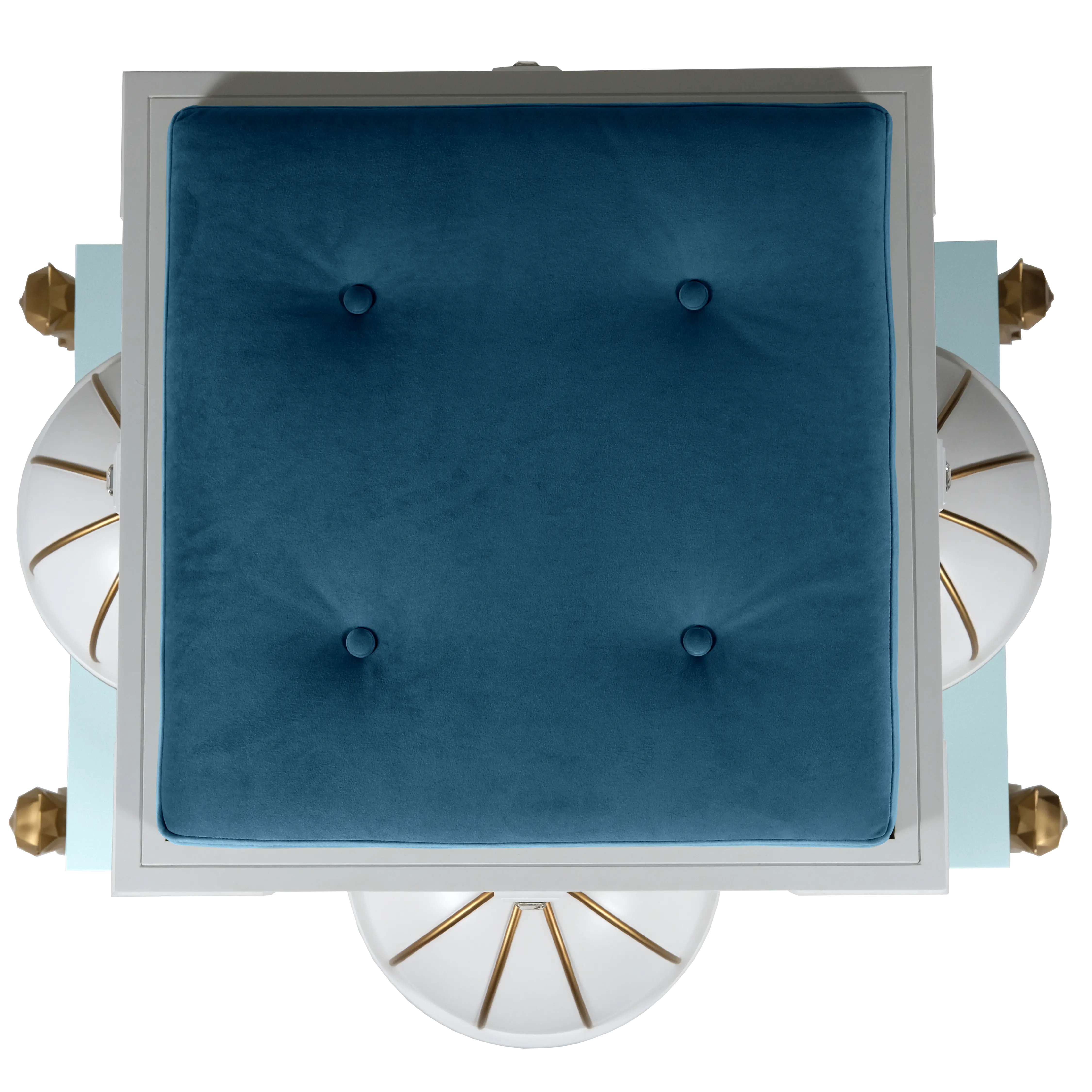 Top view of the Bonnie Blue modern designer cat house pet palace showing the ultimate comfort of the top satin velvet cat and kitten bed.
