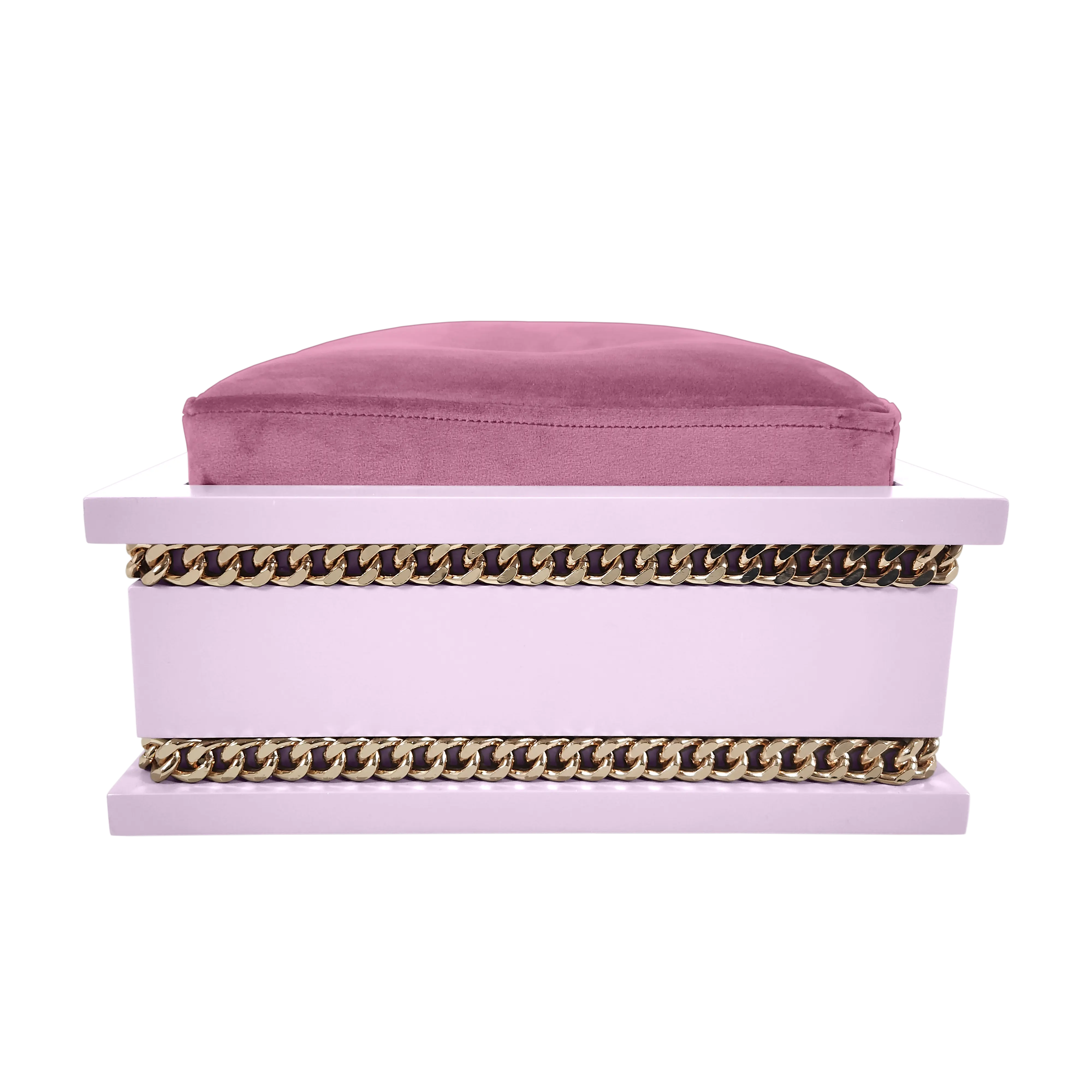 Back view of FUROAR Cakies Medium designer pet bed highlighting the gold chain detailing