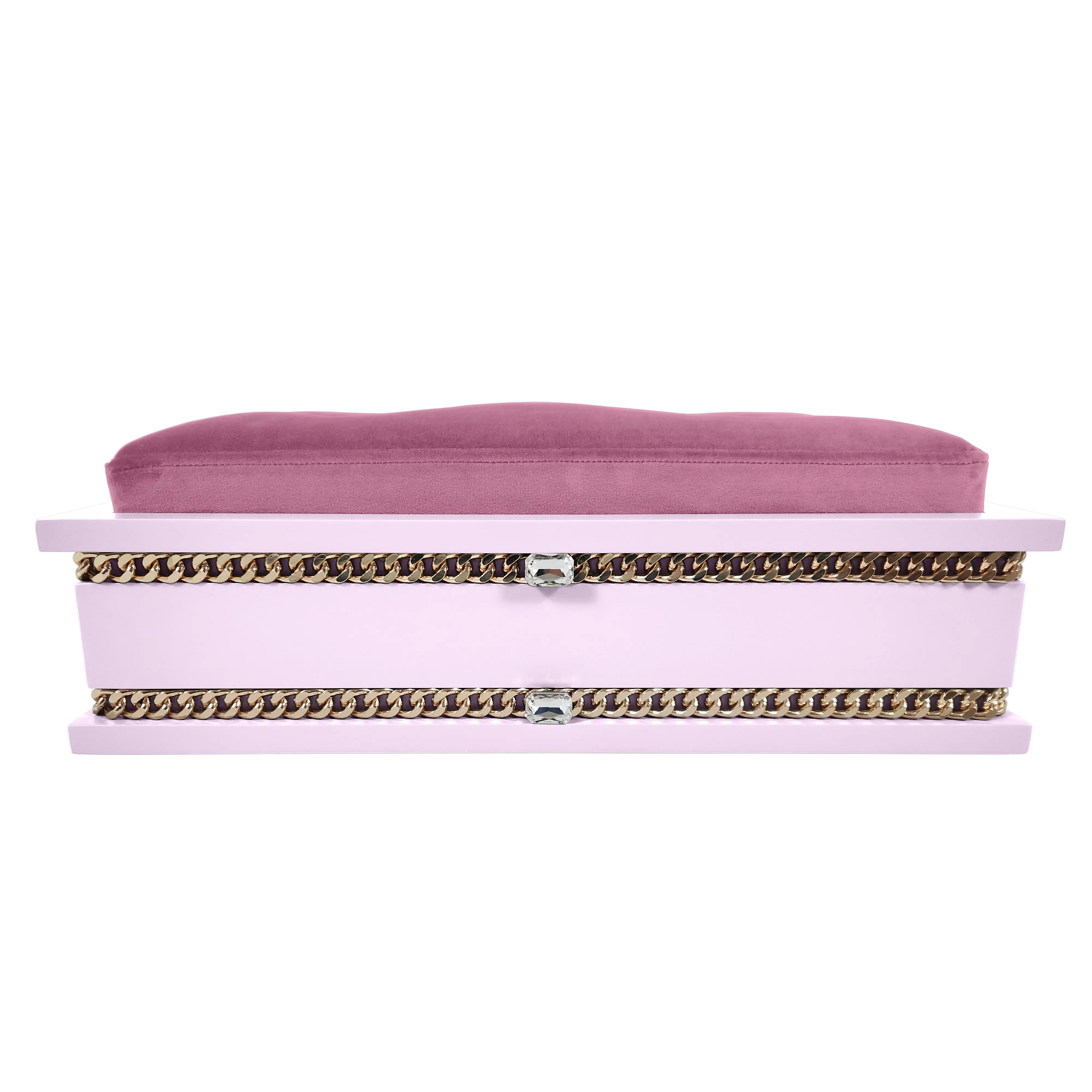 Close-up profile of FUROAR Cakies Medium pet throne showing crystal accents and expert workmanship