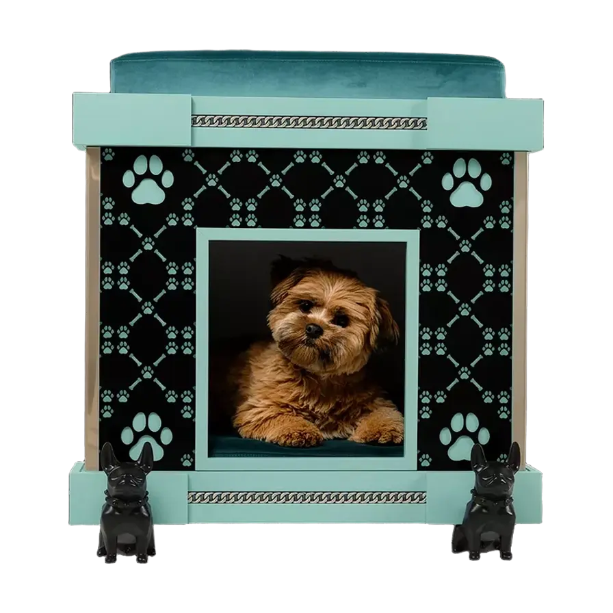 The Captain Small indoor dog kennel house nursery suite with signature plexi pattern.
