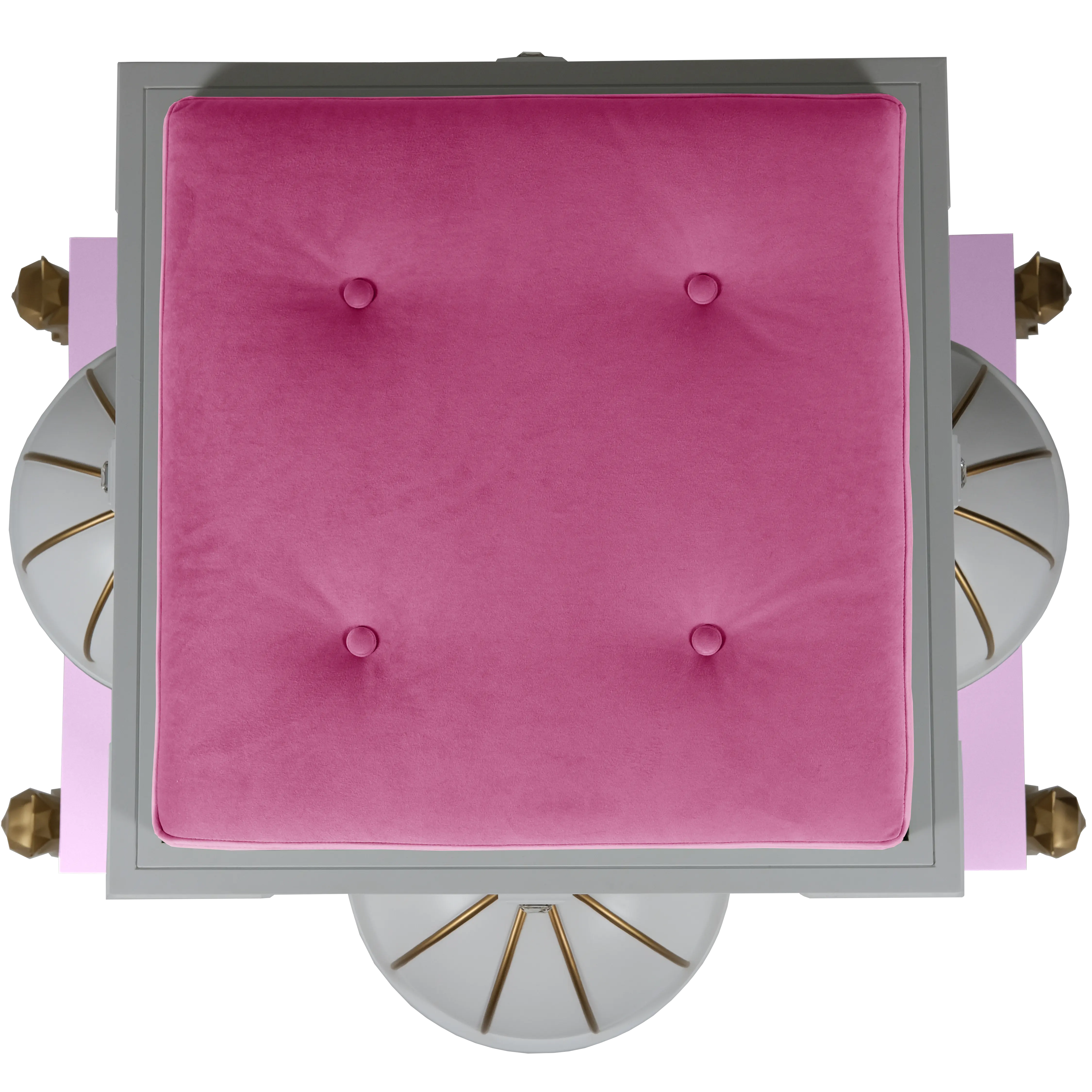 Overhead view of the Charlotte modern pet palace interior with a cute, plush lounge area for a romantic sleeping cat.