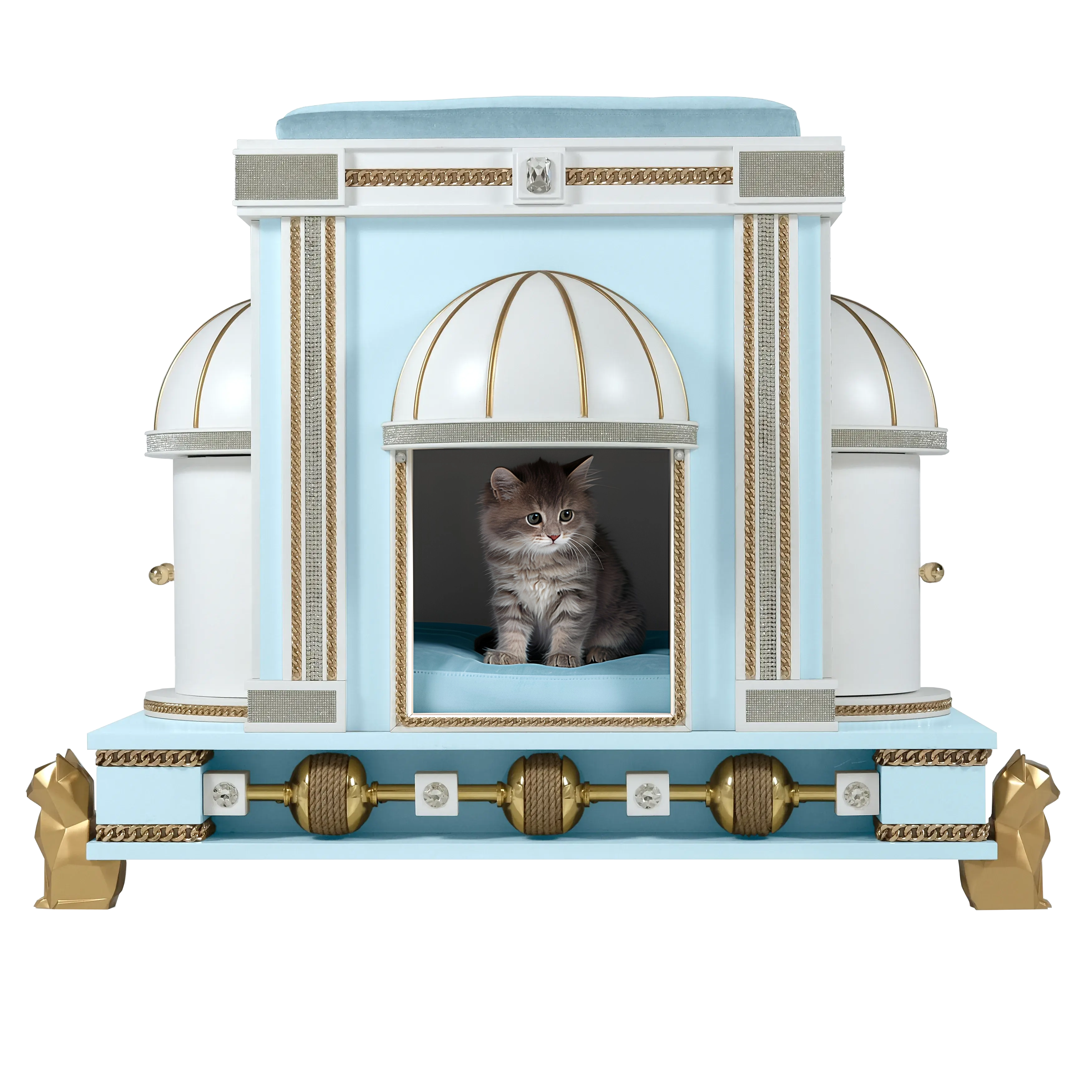 The Count modern designer cat house and pet palace, a sophisticated architectural sanctuary for a luxury cat or kitten.