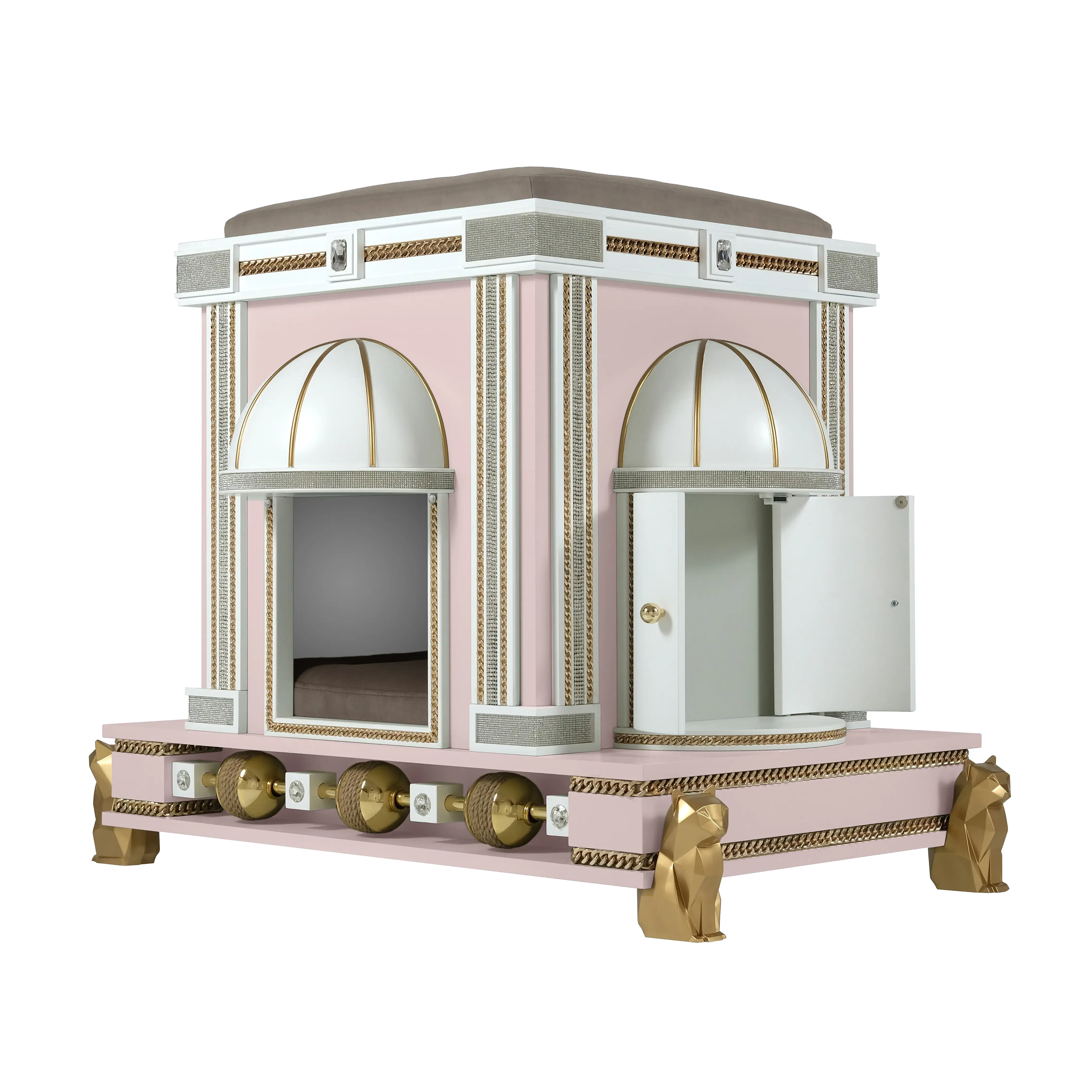 The Fluffy designer cat house pet palace styled as a soft, elegant centerpiece for a modern cat.