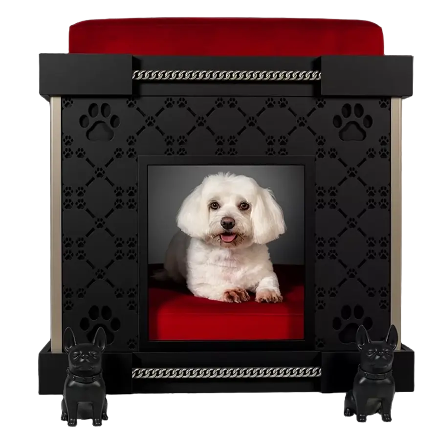 Icon Small indoor dog kennel house celebrity fashion nursery suite with signature pattern.