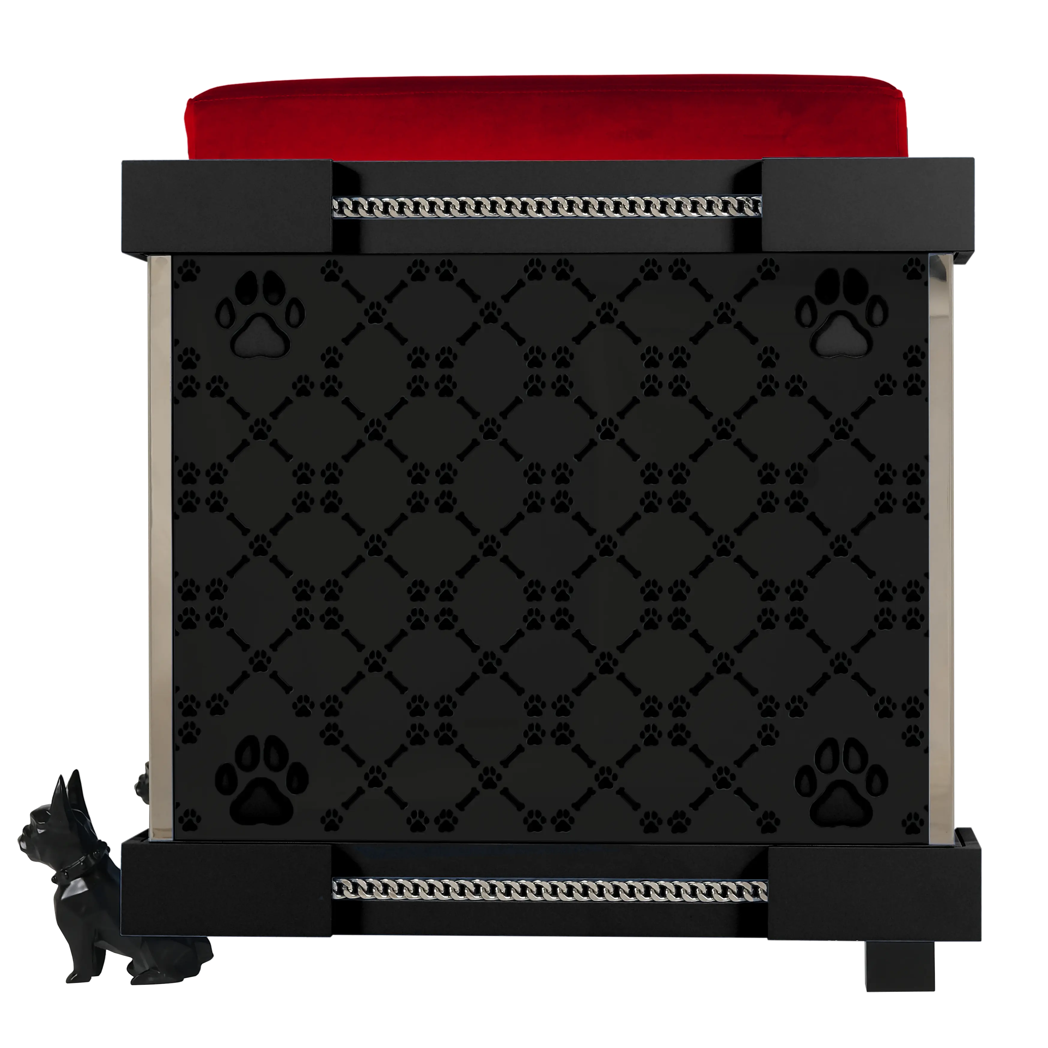 "Modern elegance FUROAR signature pattern on an x-large Royal Palace kennel that fashionable pets and icon dogs love."