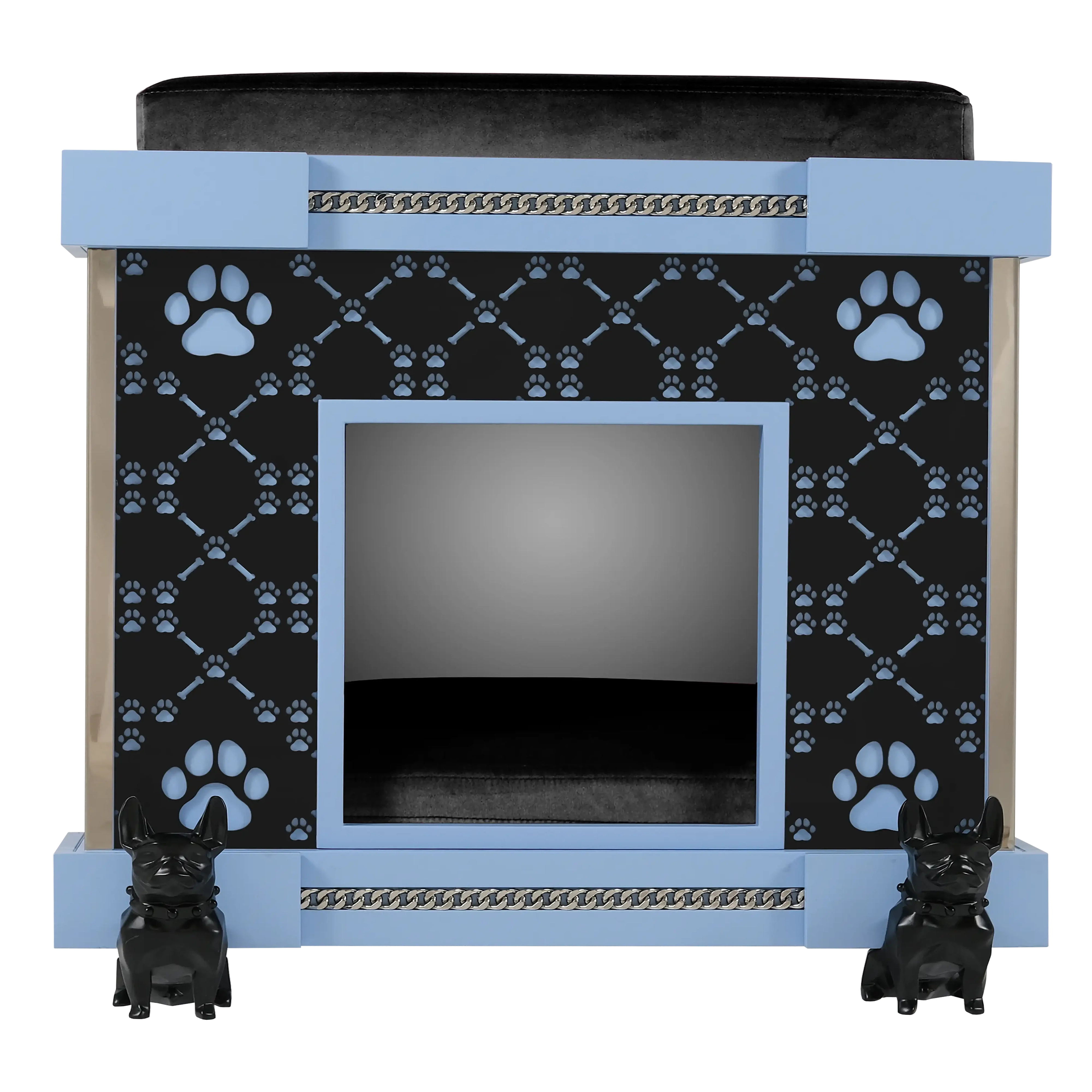 "Modern designer kennel facade for fashionable pets, featuring architectural casters and signature Royal Palace elegance."