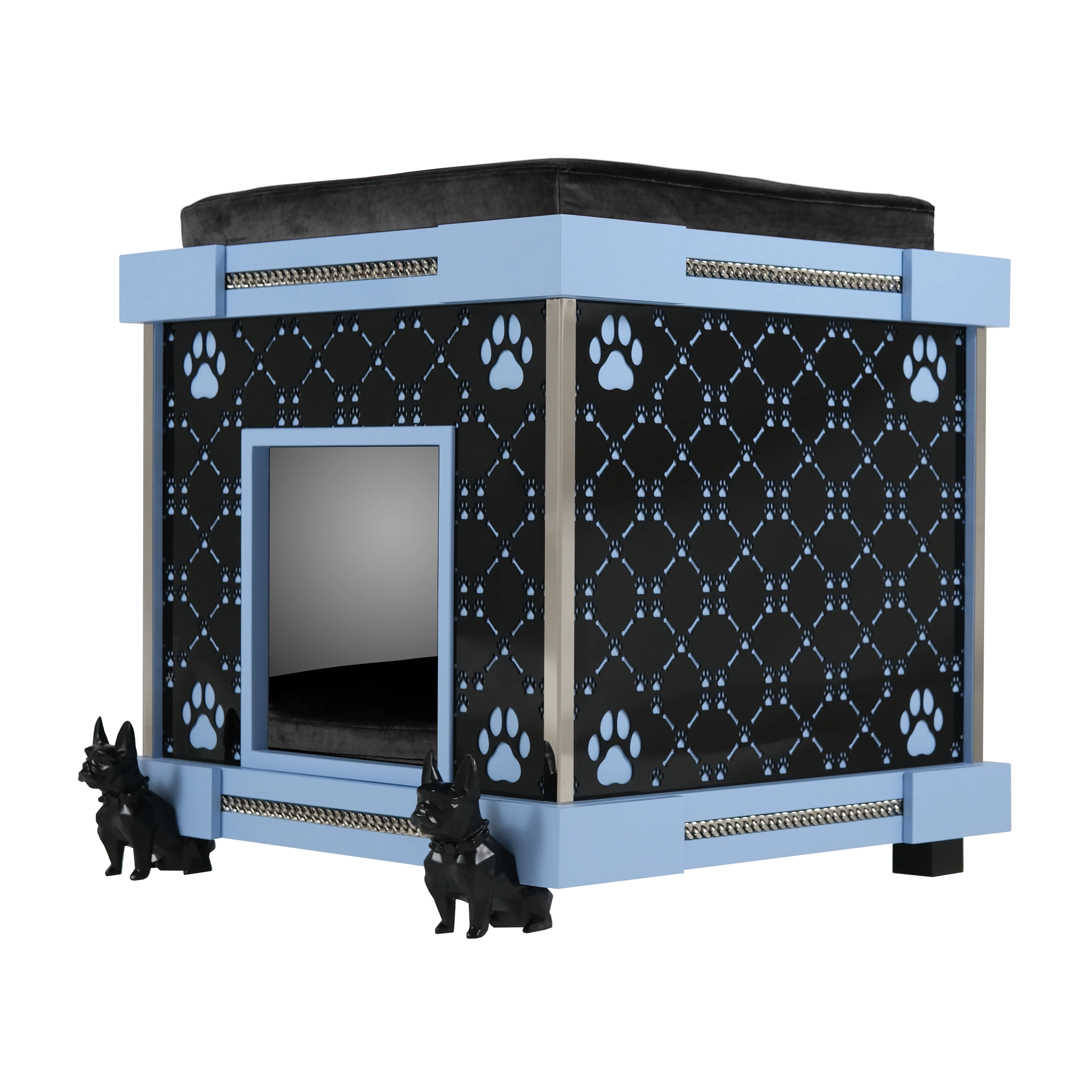"Side profile of the Junior Royal Palace kennel; an x-large modern designer piece that fashionable pets and dogs love."