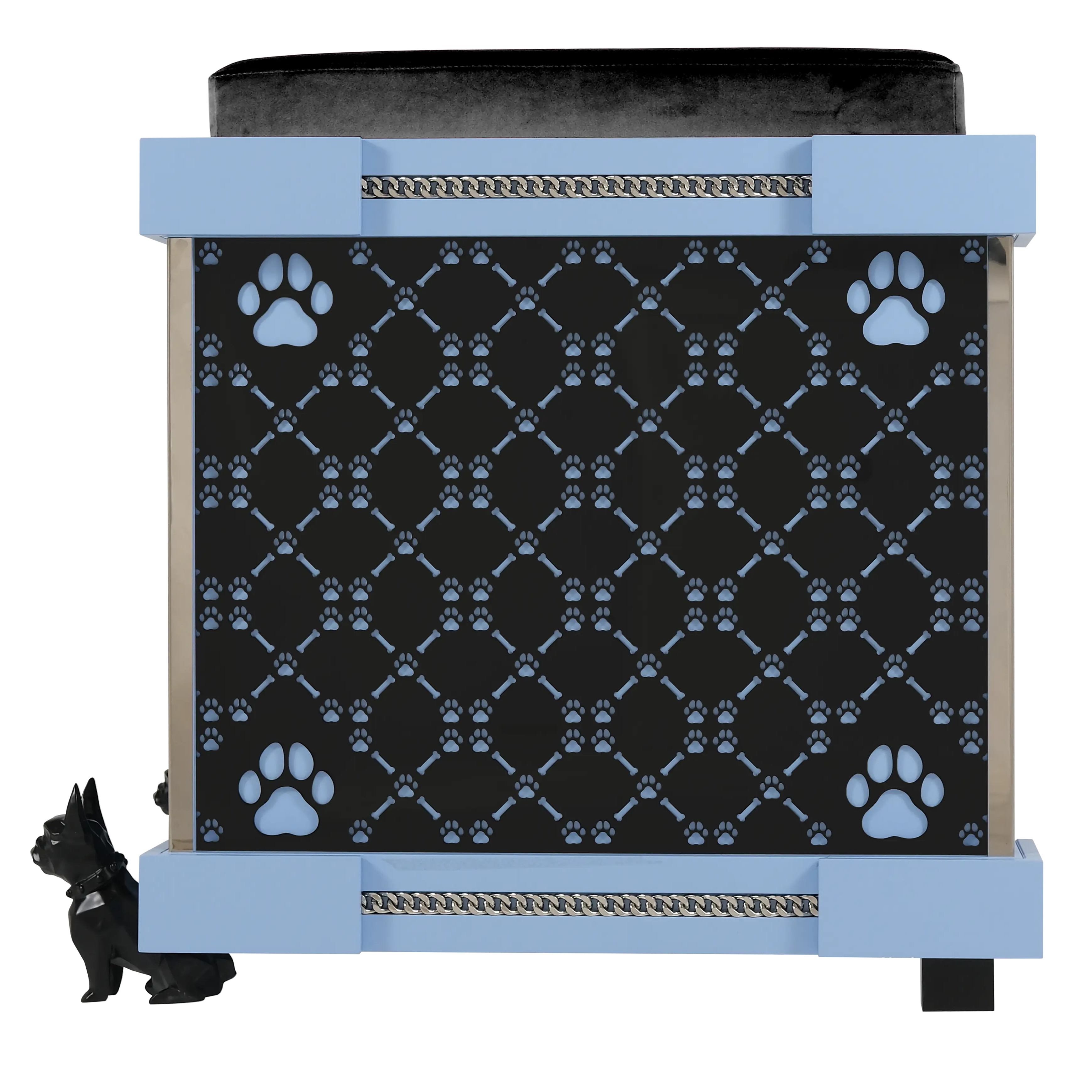 "Modern elegance FUROAR signature pattern on an x-large designer kennel for fashionable pets and icon dogs."