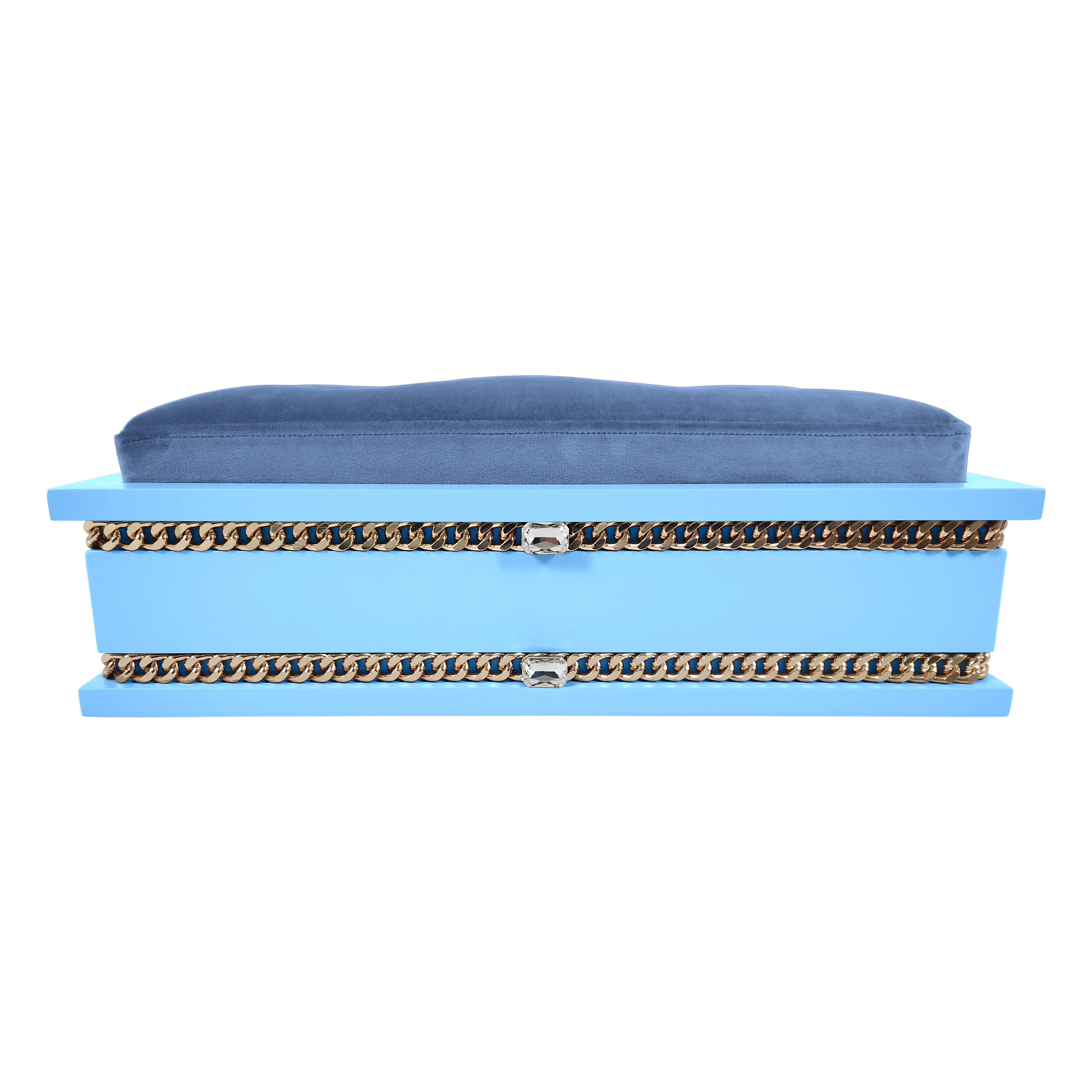 Close-up profile of FUROAR Maison Medium pet throne showing crystal accents and expert workmanship