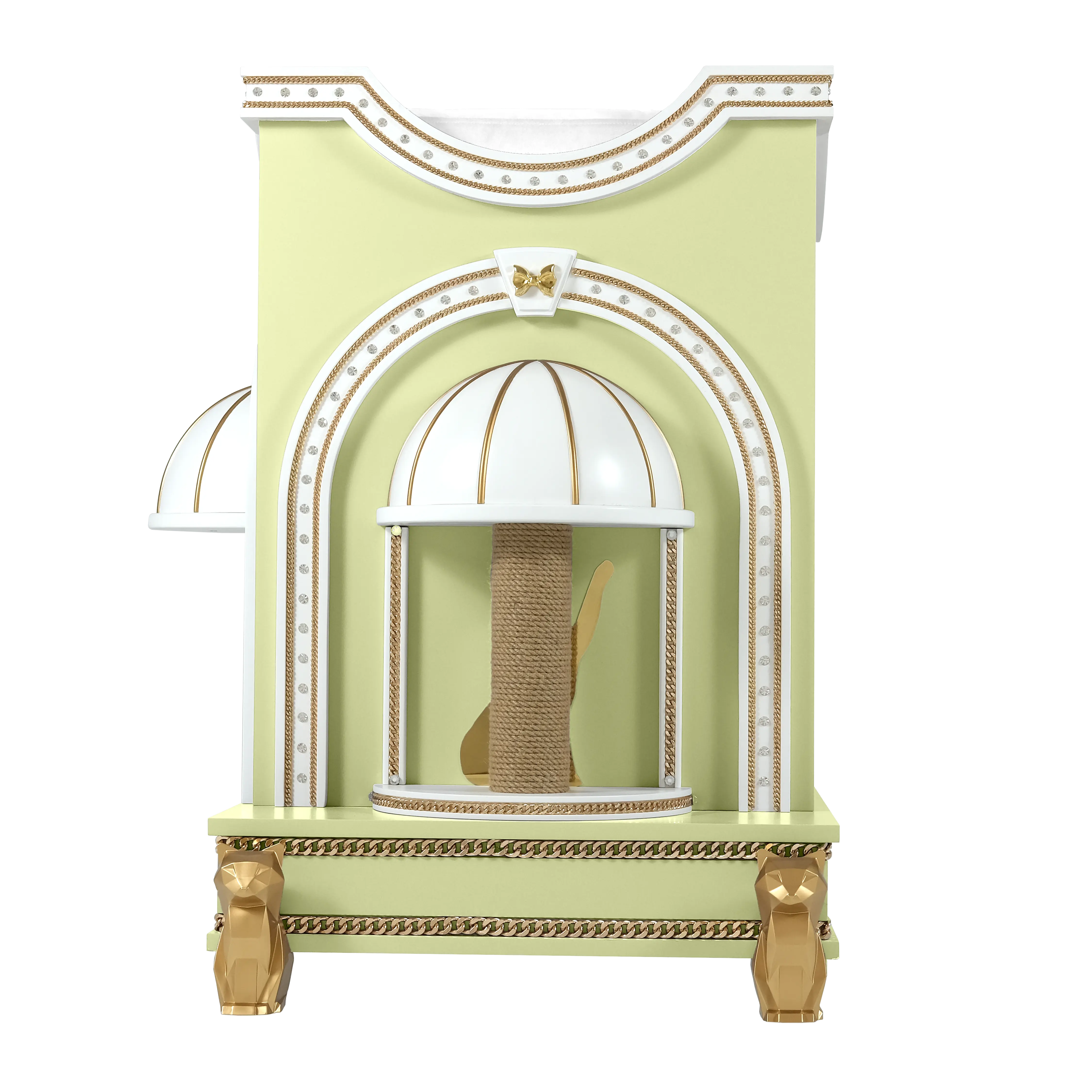 "Premium sisal scratching column on the MIMI SOLEIL royal shelter, where the wild instinct of the pet meets a tamed designer masterpiece."